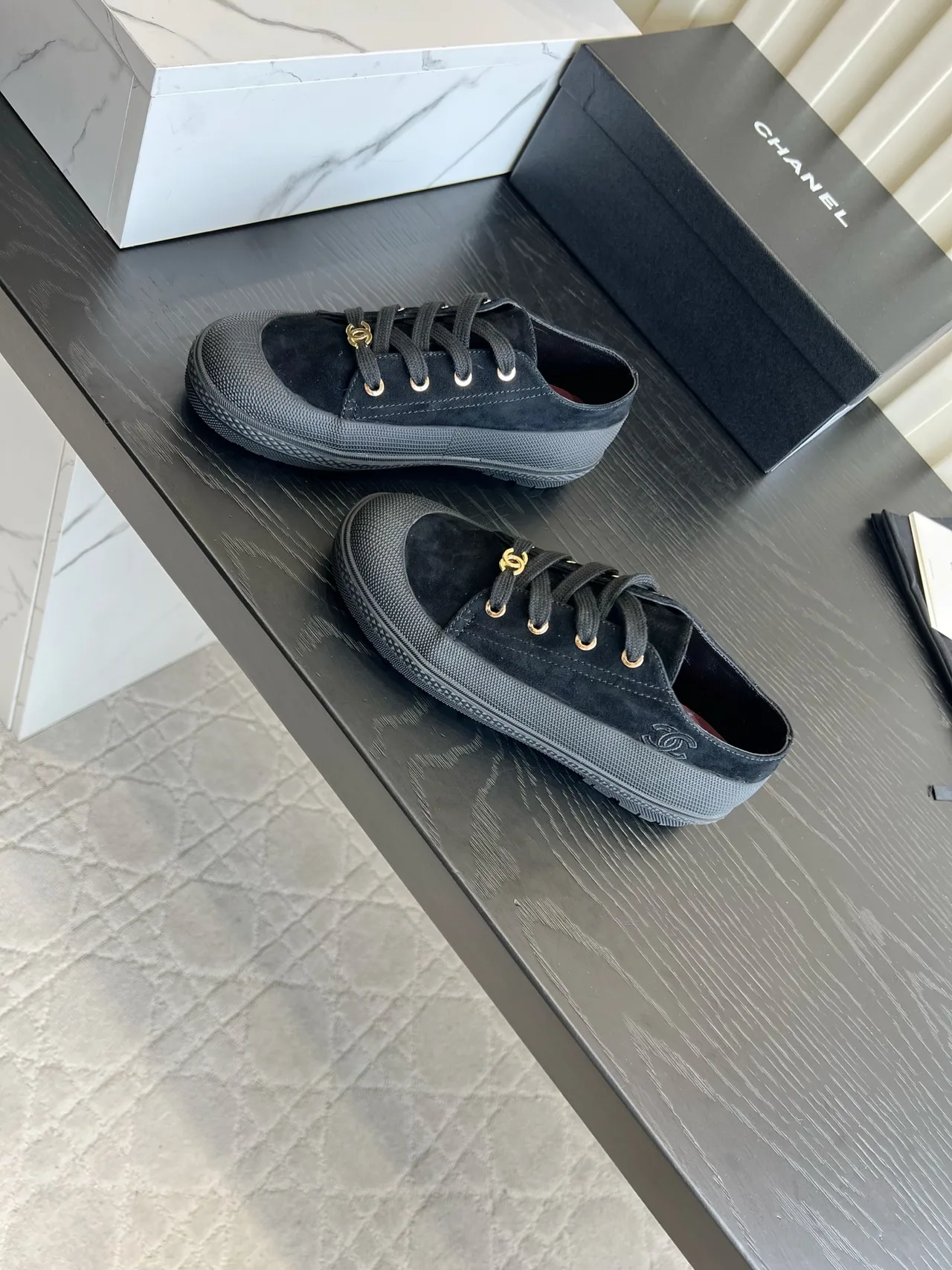 Chanel Suede-Look Sneakers in Black · view 2