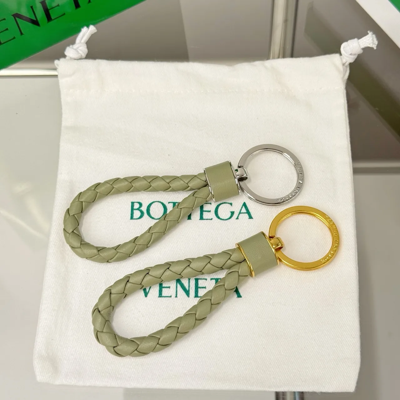 Bottega Veneta Woven Loop Keychain in Pink & Red & Purple & Green & Black & Blue & Brown & Grey & Burgundy · view 4