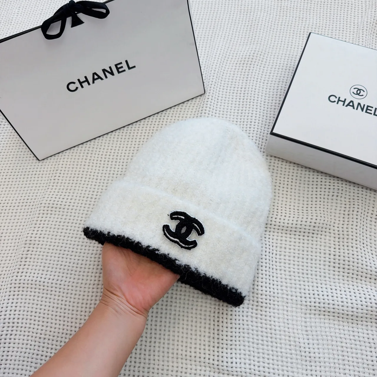 Chanel Beanie in White & Black · view 3