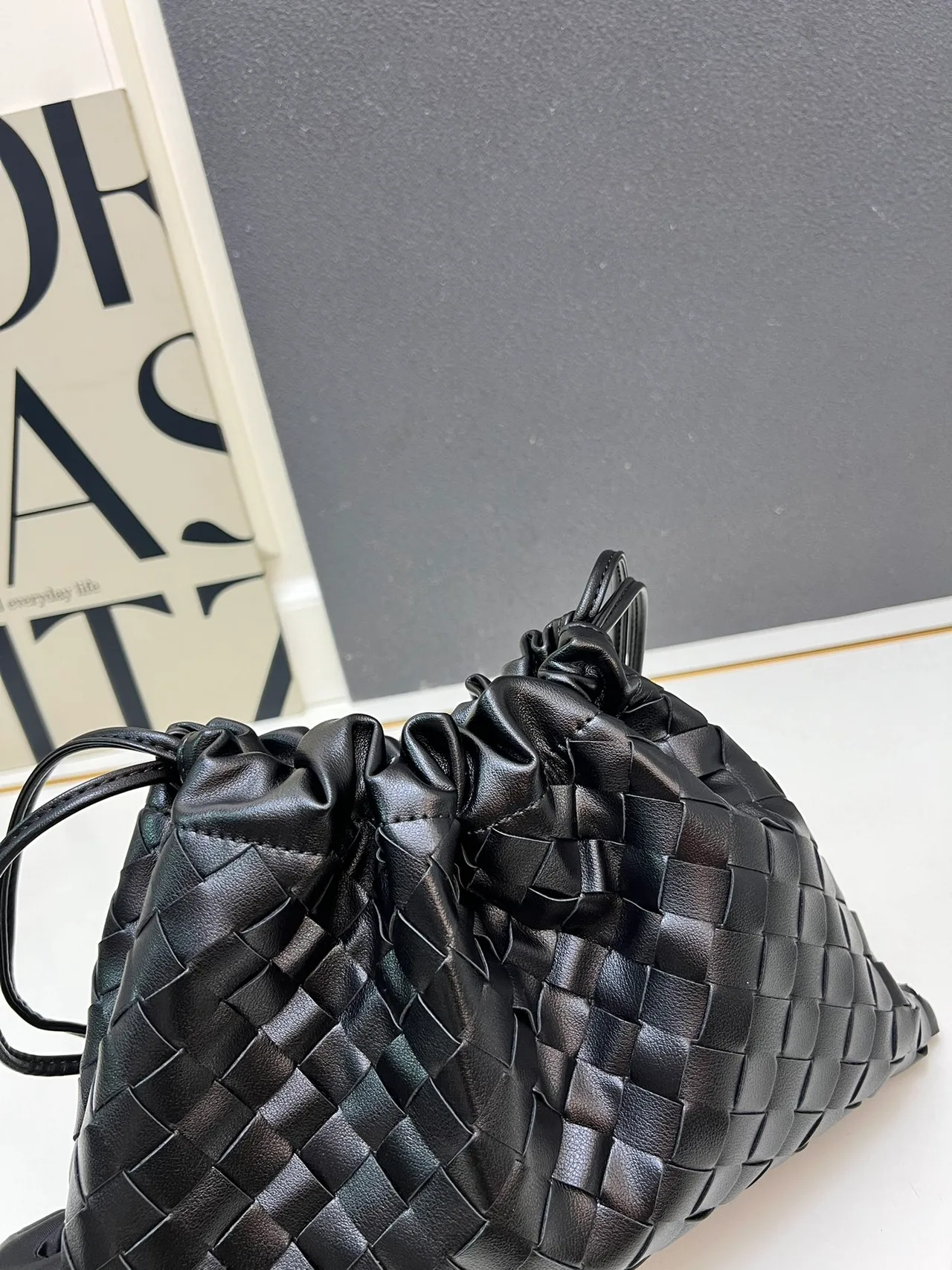 Bottega Veneta Woven Glossy Shoulder Bag in Black · view 3
