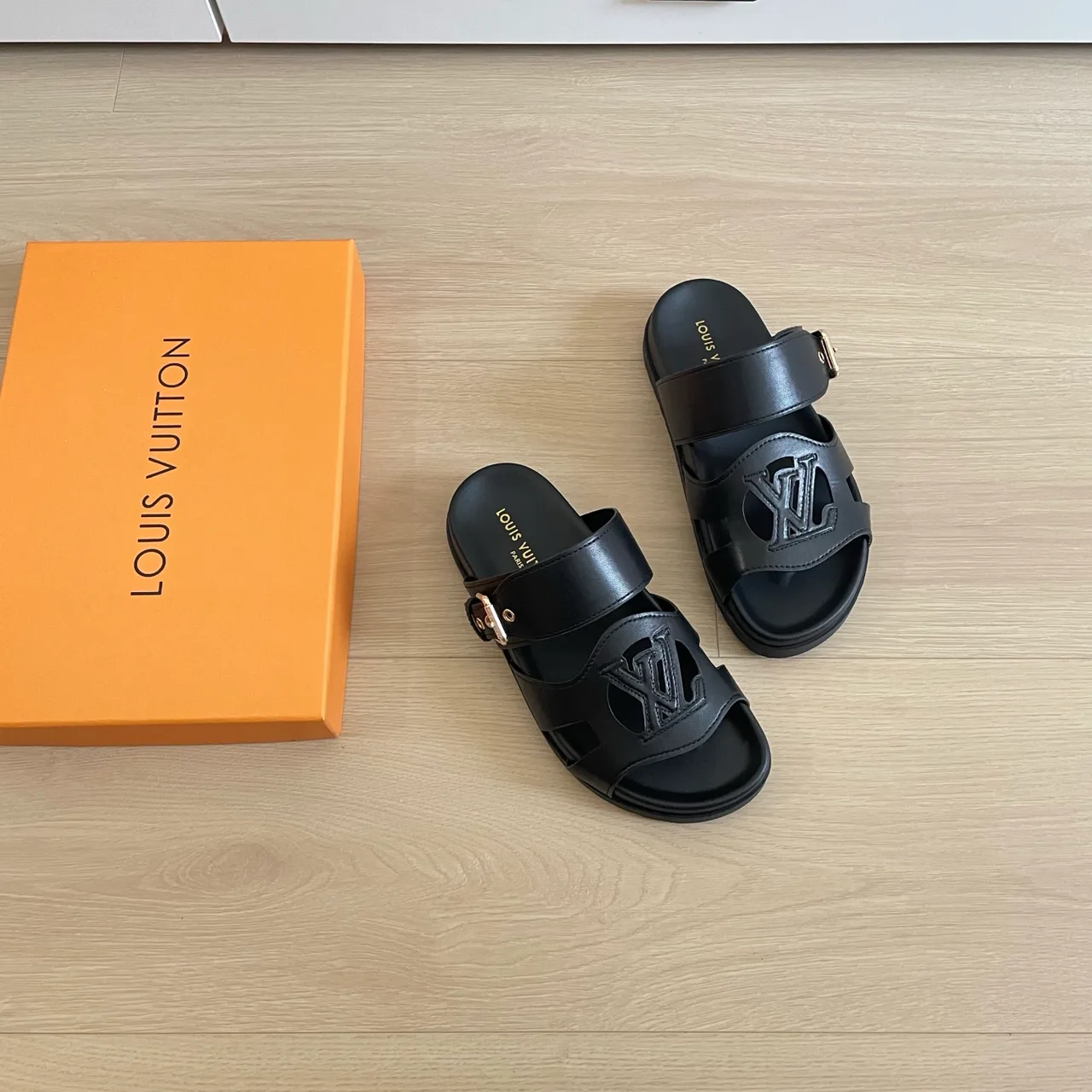 Louis Vuitton Leather Buckle Sandals in Black · view 4