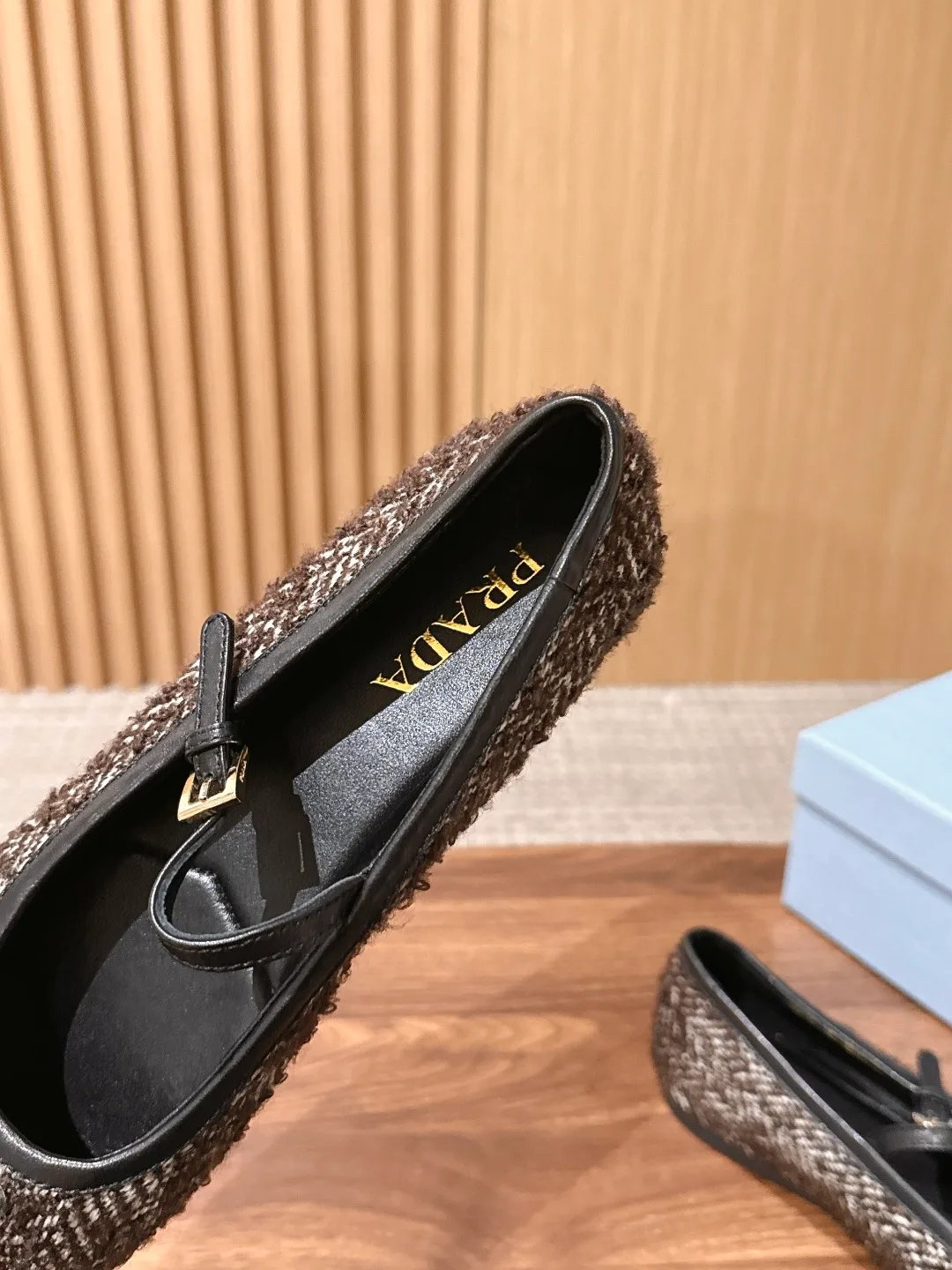 Prada Woven Buckle Flats in Brown · view 7