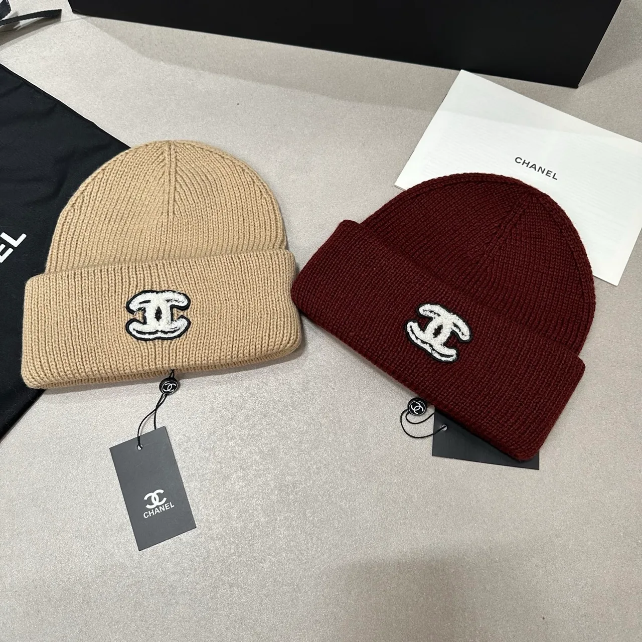 Chanel Knit Beanie in Pink & Burgundy & Black & Beige · view 7