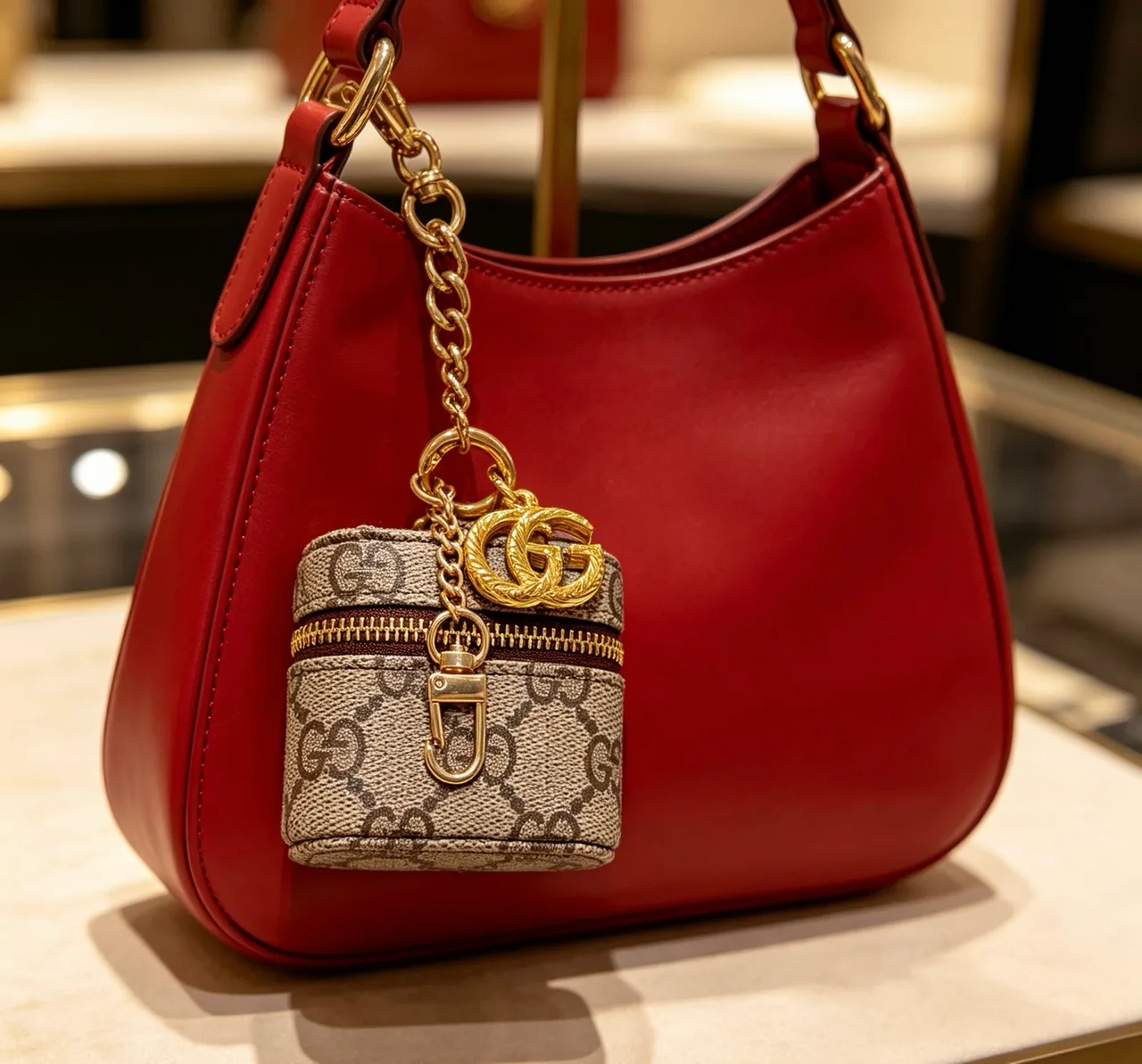 Gucci Mini Cylindrical Bag Charm in Beige · view 3