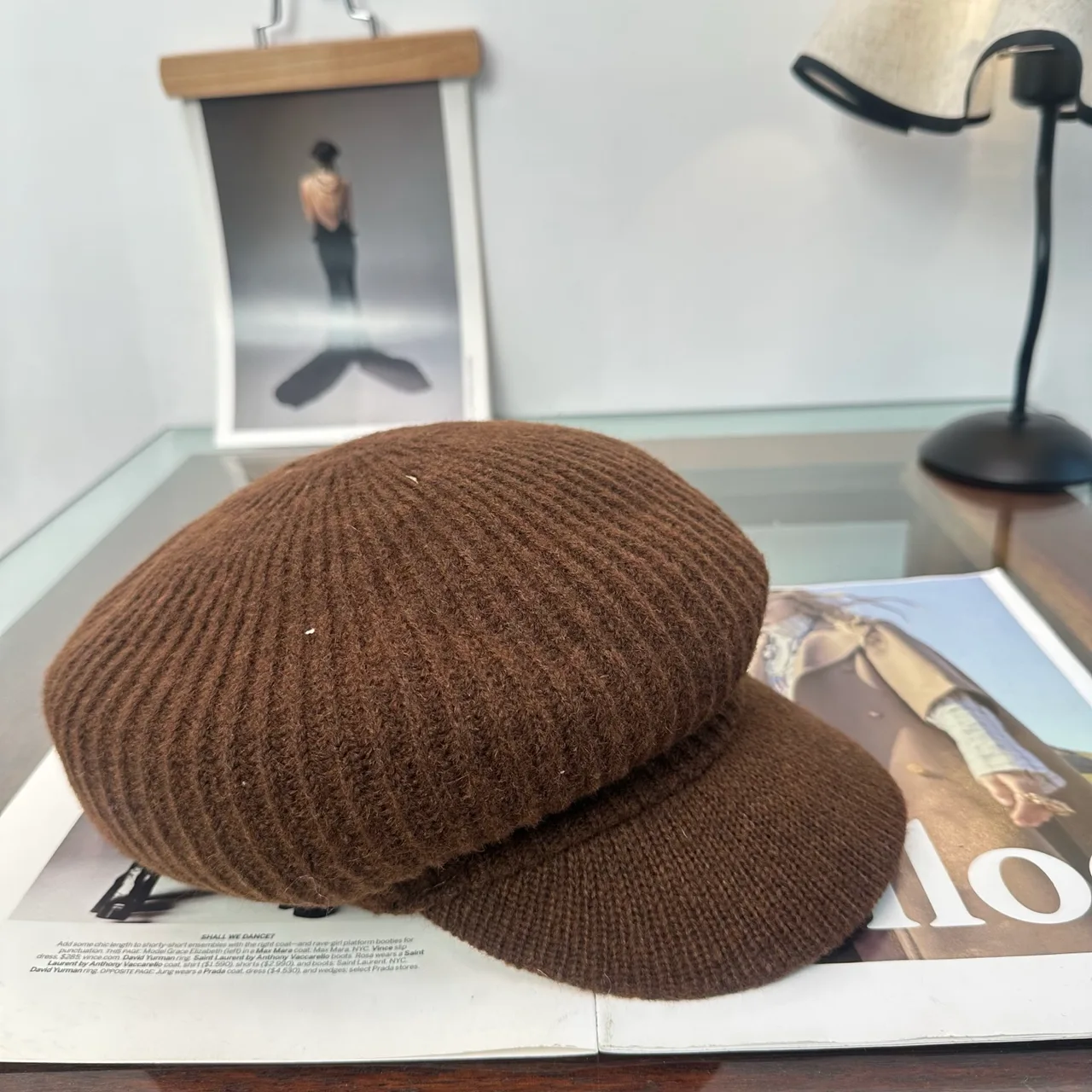 Miu Miu Ribbed Knit Brimmed Cap in Brown · view 3