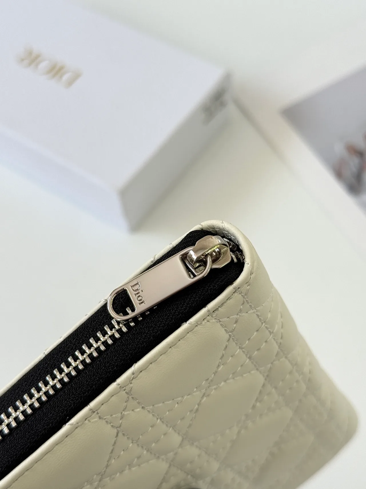 Dior Lambskin Quilted Glossy Wallet in Cream · view 5