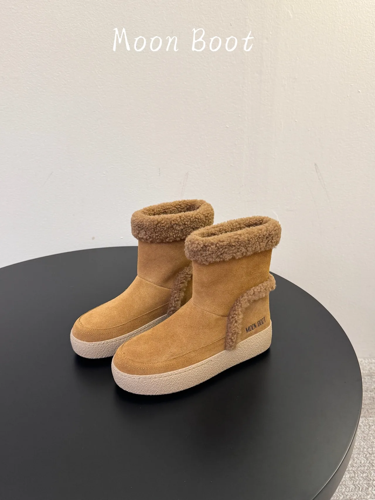 Moon Boot Cowhide Suede-Look Round-Toe Ankle Boots in Tan · view 5
