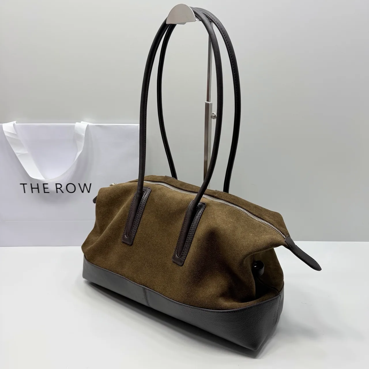 The Row Cowhide Suede Smooth Duffel Bag in Green · view 3