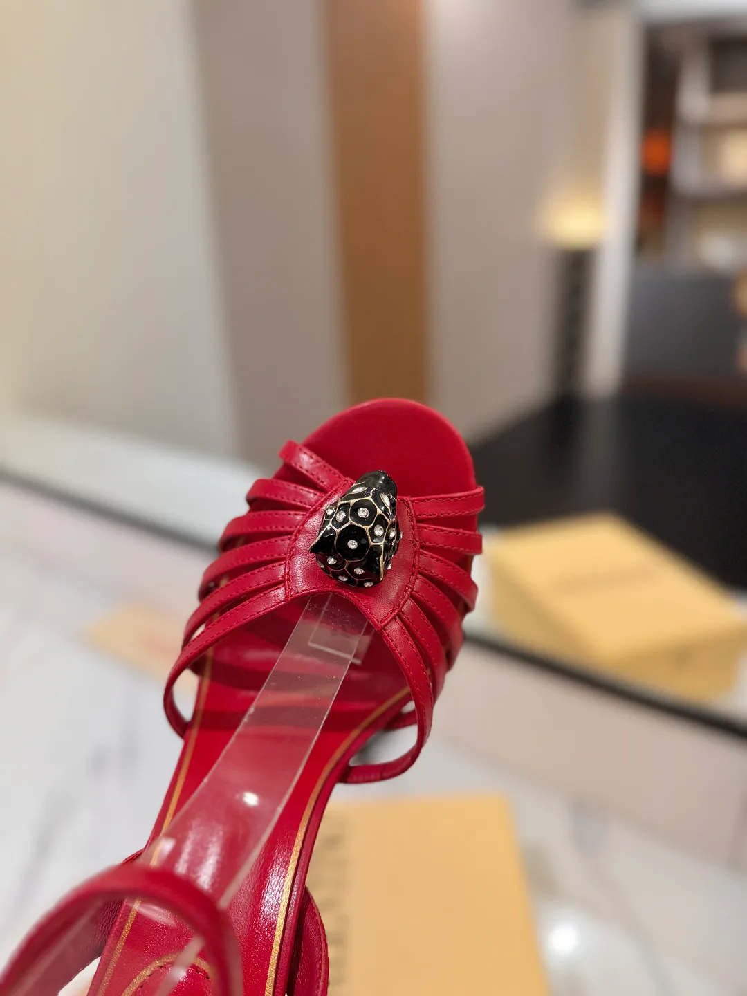 Valentino Pointed-Toe Crystal Cage Heel Sandals in Red · view 6