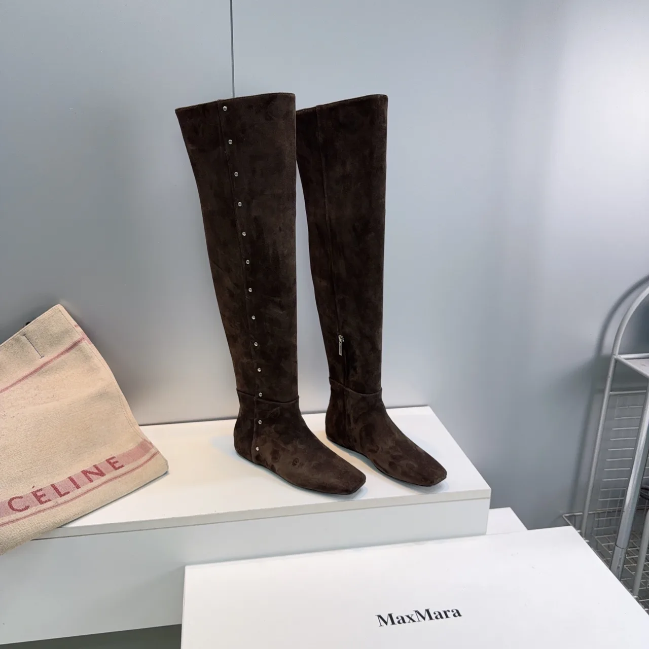 Max Mara Suede-Look Pointed-Toe Knee-High Boots in Brown · view 3