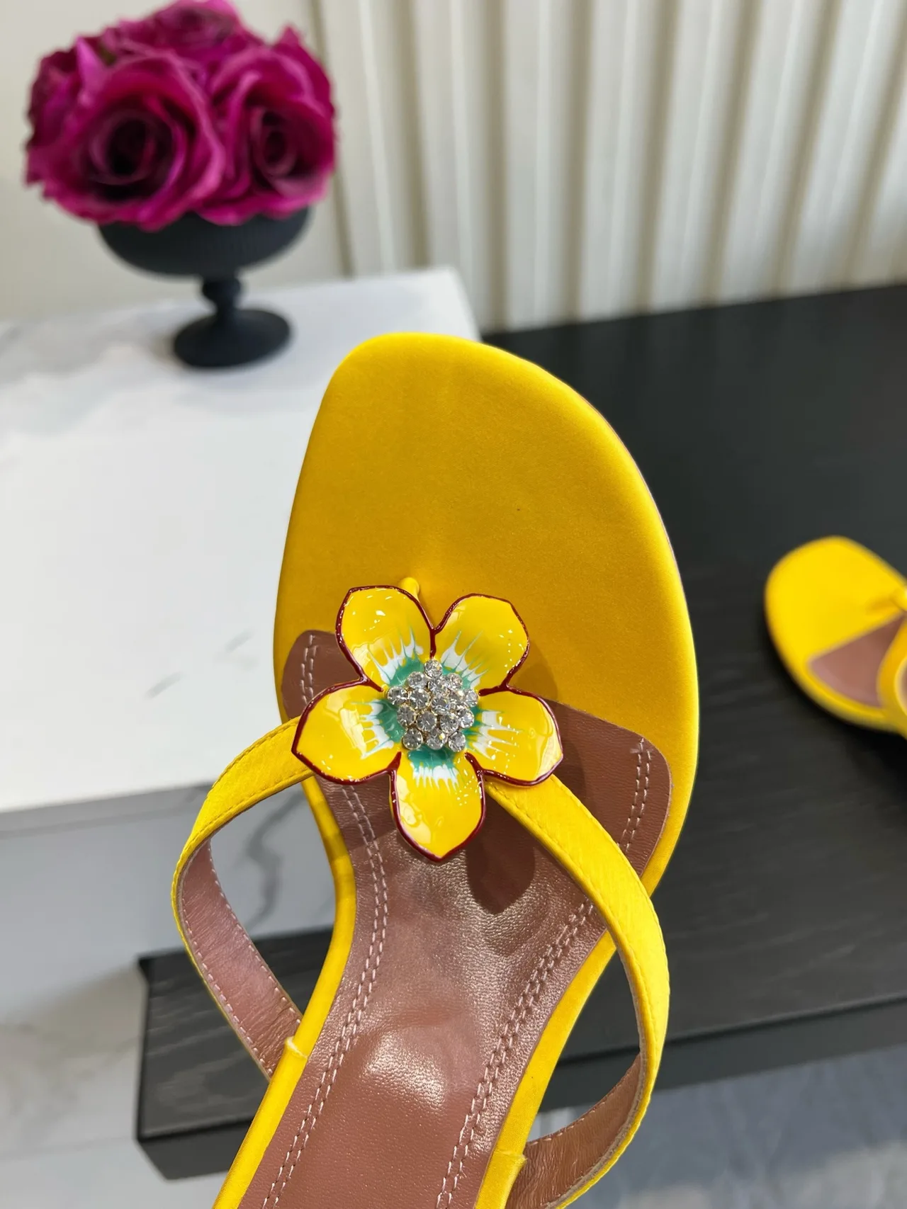 Amina Muaddi Silk Sandals in Yellow · view 7
