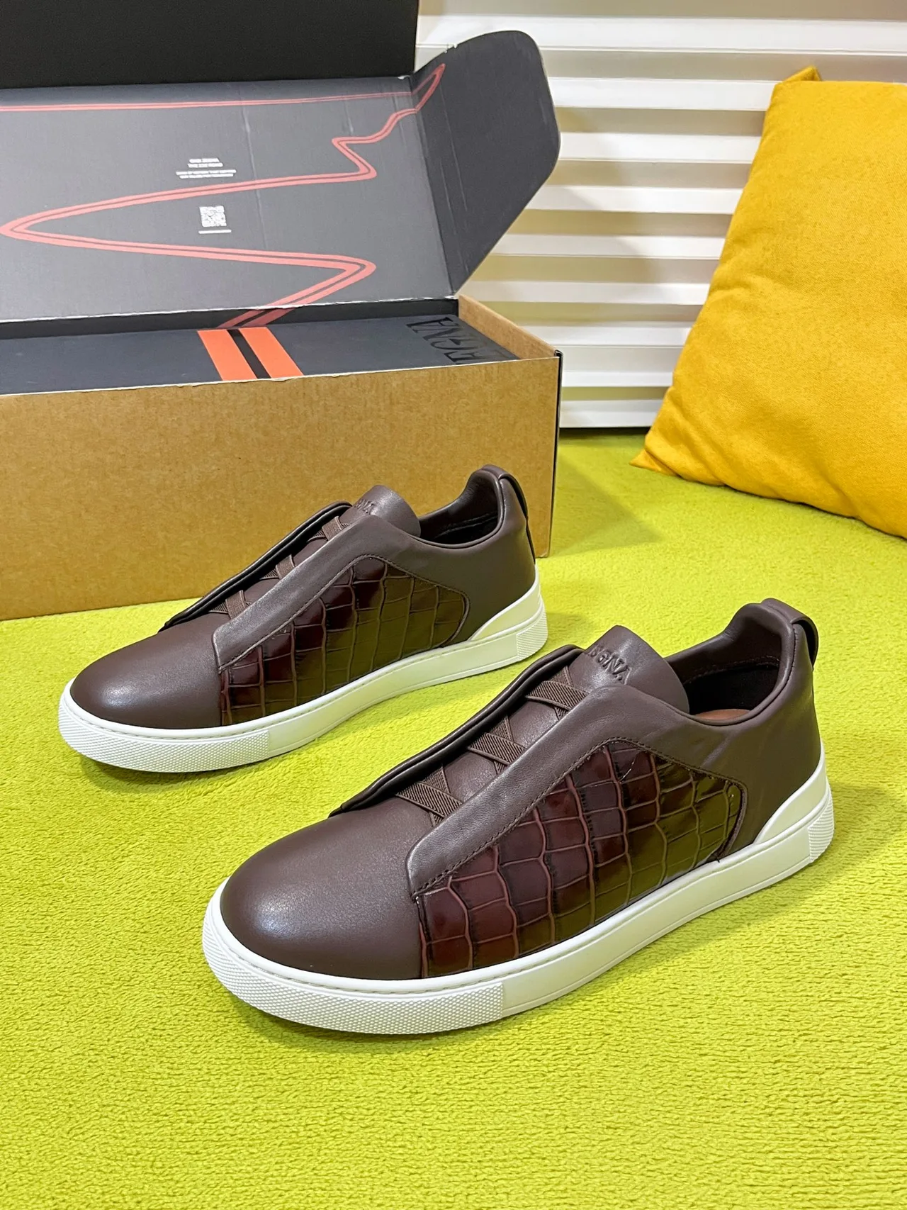 Zegna Slip-On Sneakers in Brown · view 3
