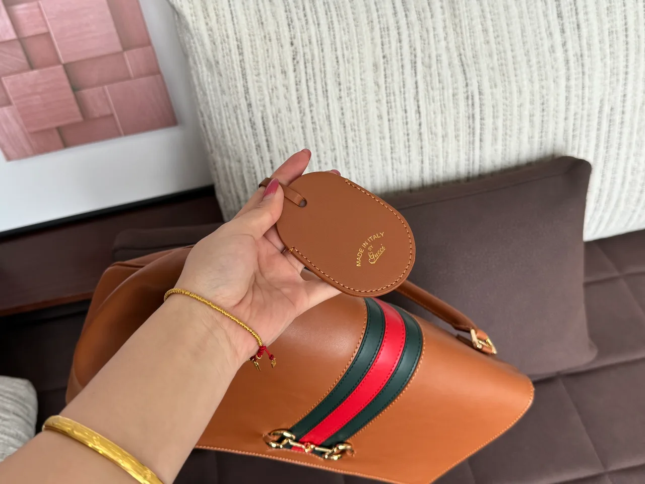 Gucci Quilted Striped Crossbody Bag in Tan · view 5