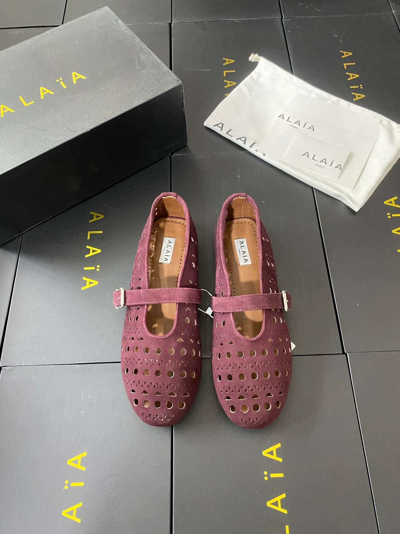Alaia Cowhide Sheepskin Buckle Mary Jane Flats in Purple · view 1