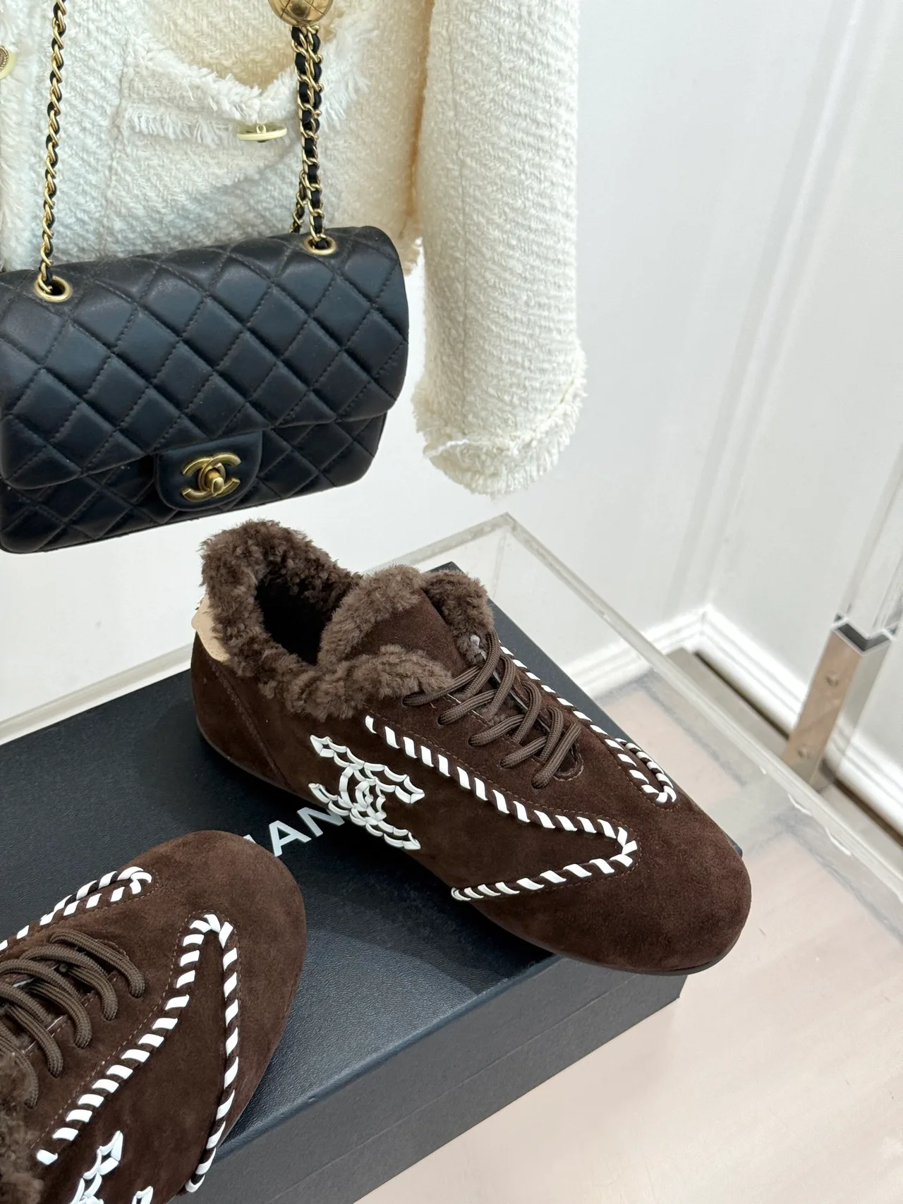 Chanel Suede-Look Sneakers in Brown · view 5