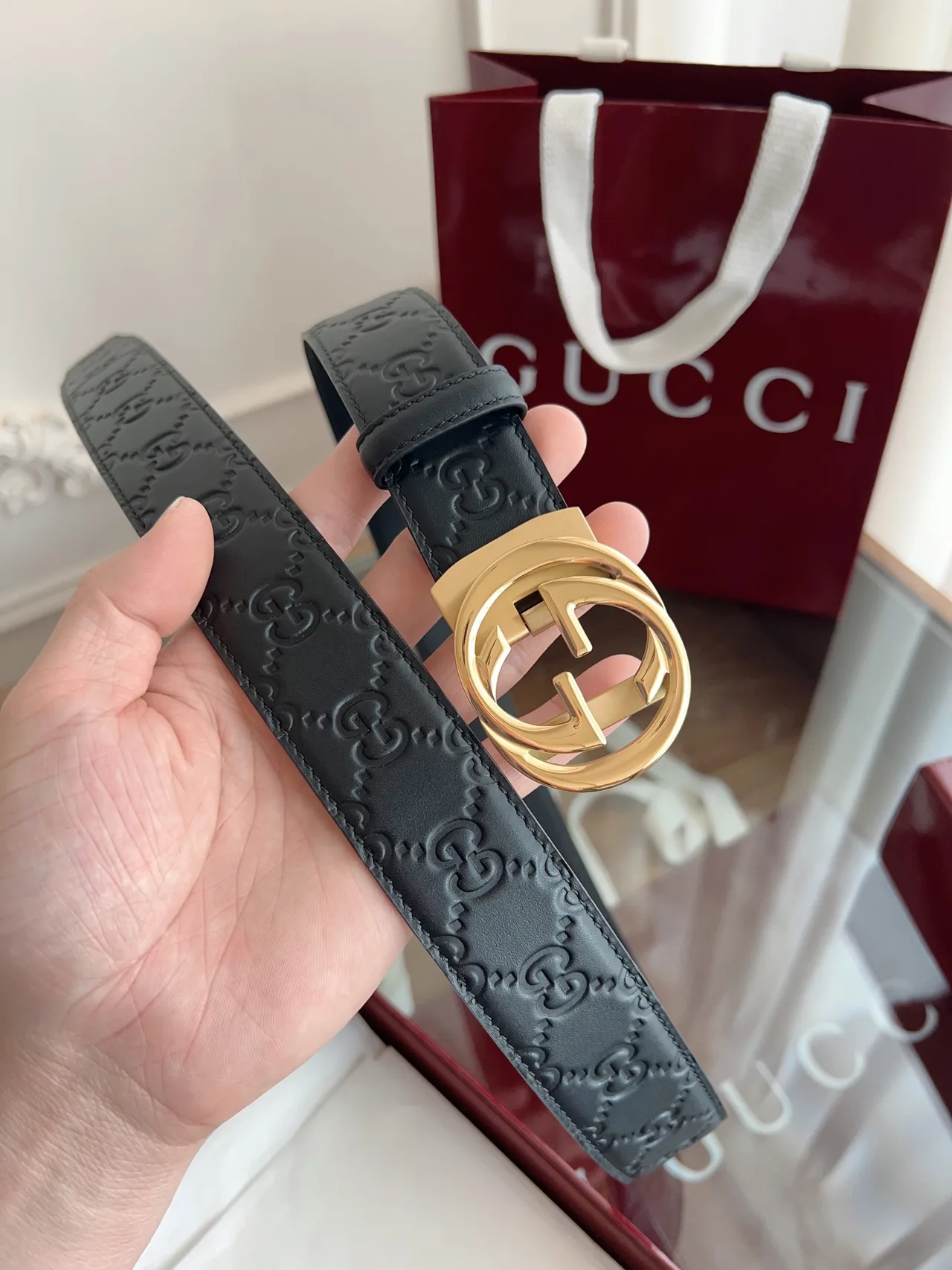 Gucci Cowhide GG Automatic Belt in Black · view 5