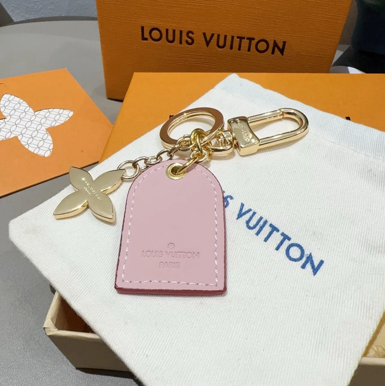 Louis Vuitton Tag and Flower Key Charm in Brown & Pink & Grey · view 7