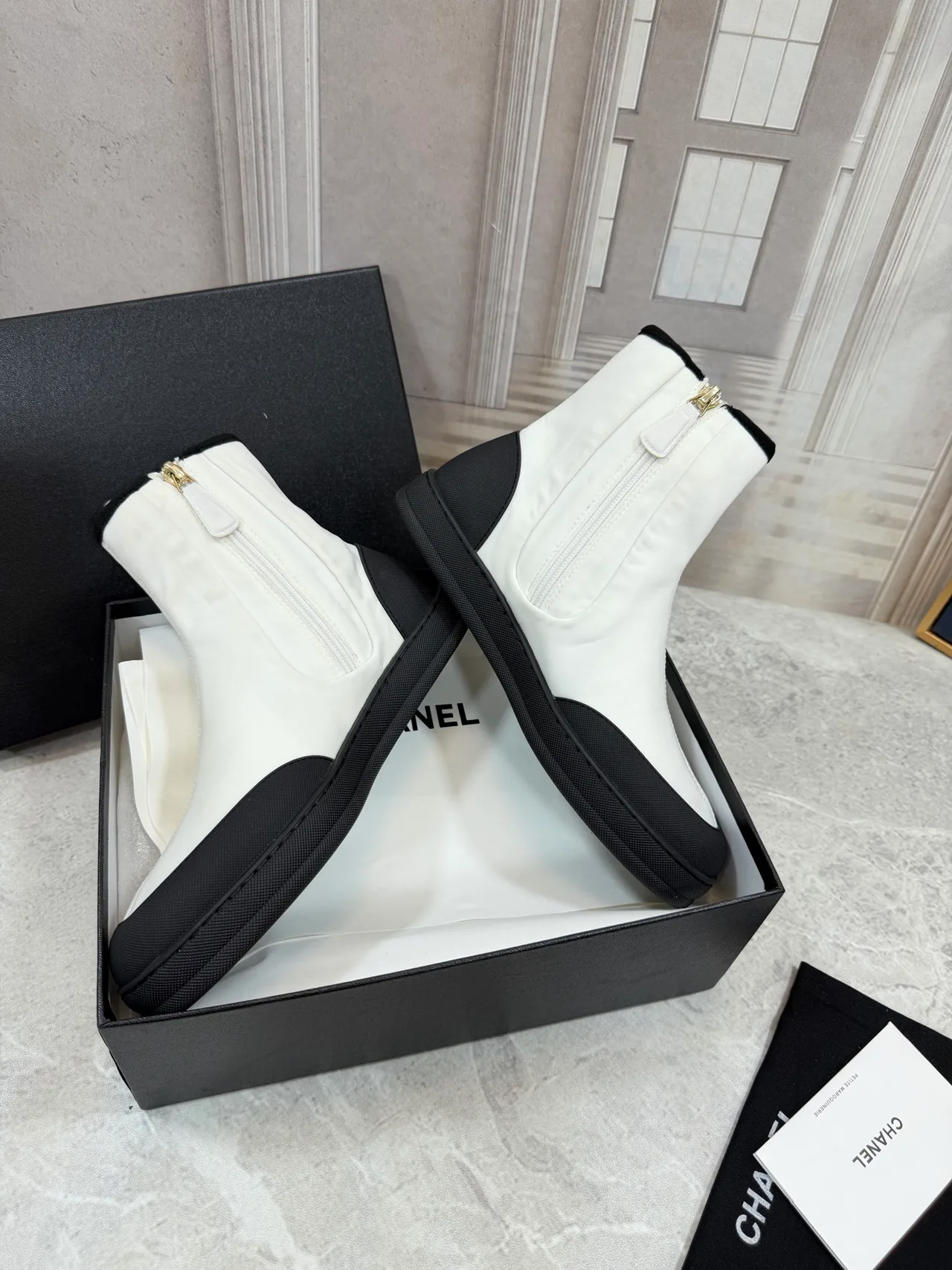 Chanel Cowhide Quilted Glossy Ankle Boots in White · view 4