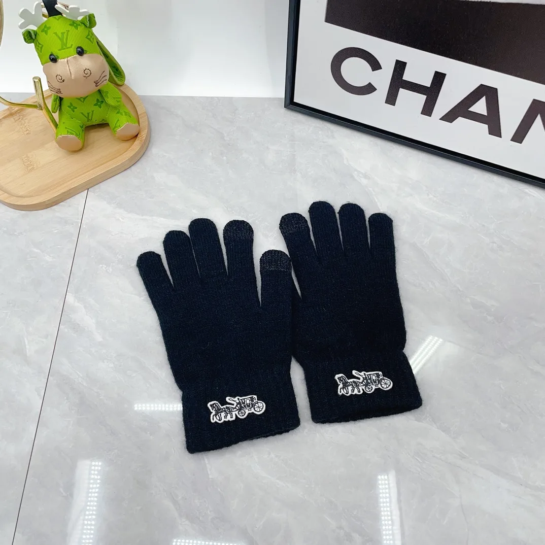 Coach Wool Ribbed Embroidered Hat Scarf and Gloves Set in Black · view 5