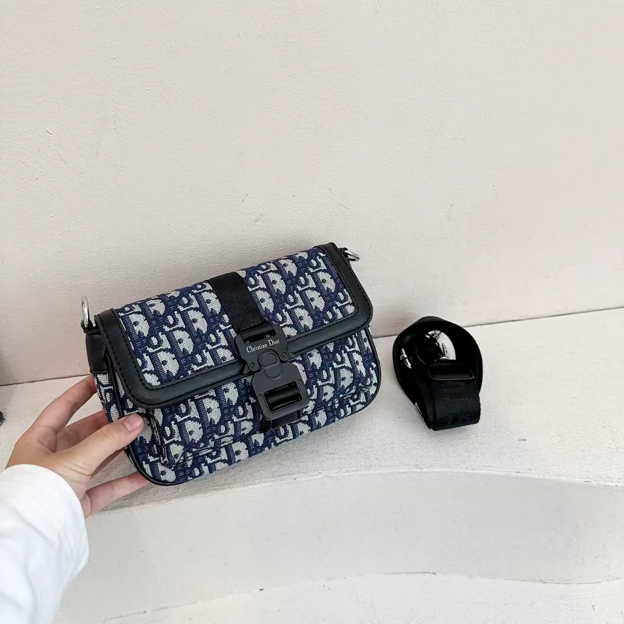 Dior Flap Crossbody Bag in Black & Grey & Blue · view 5