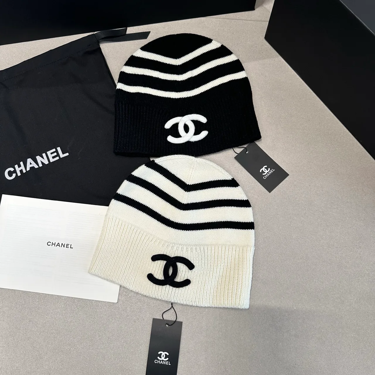 Chanel Striped Beanie in Black & White · view 8