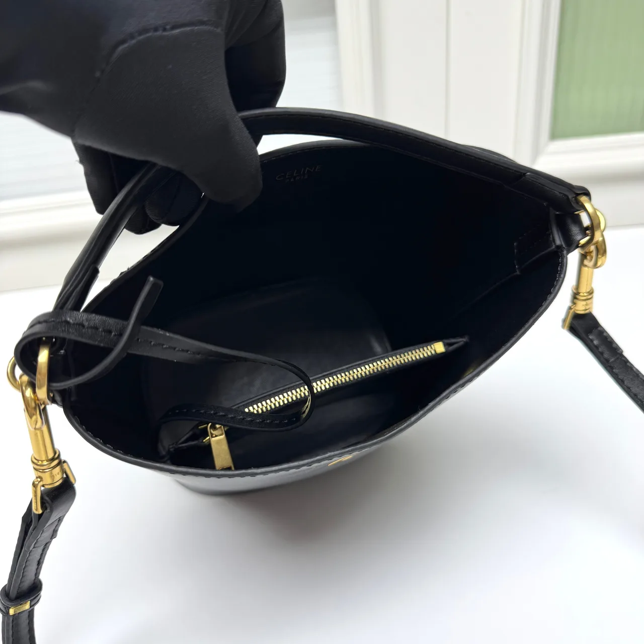 Celine Calfskin Bucket Bag in Black · view 8