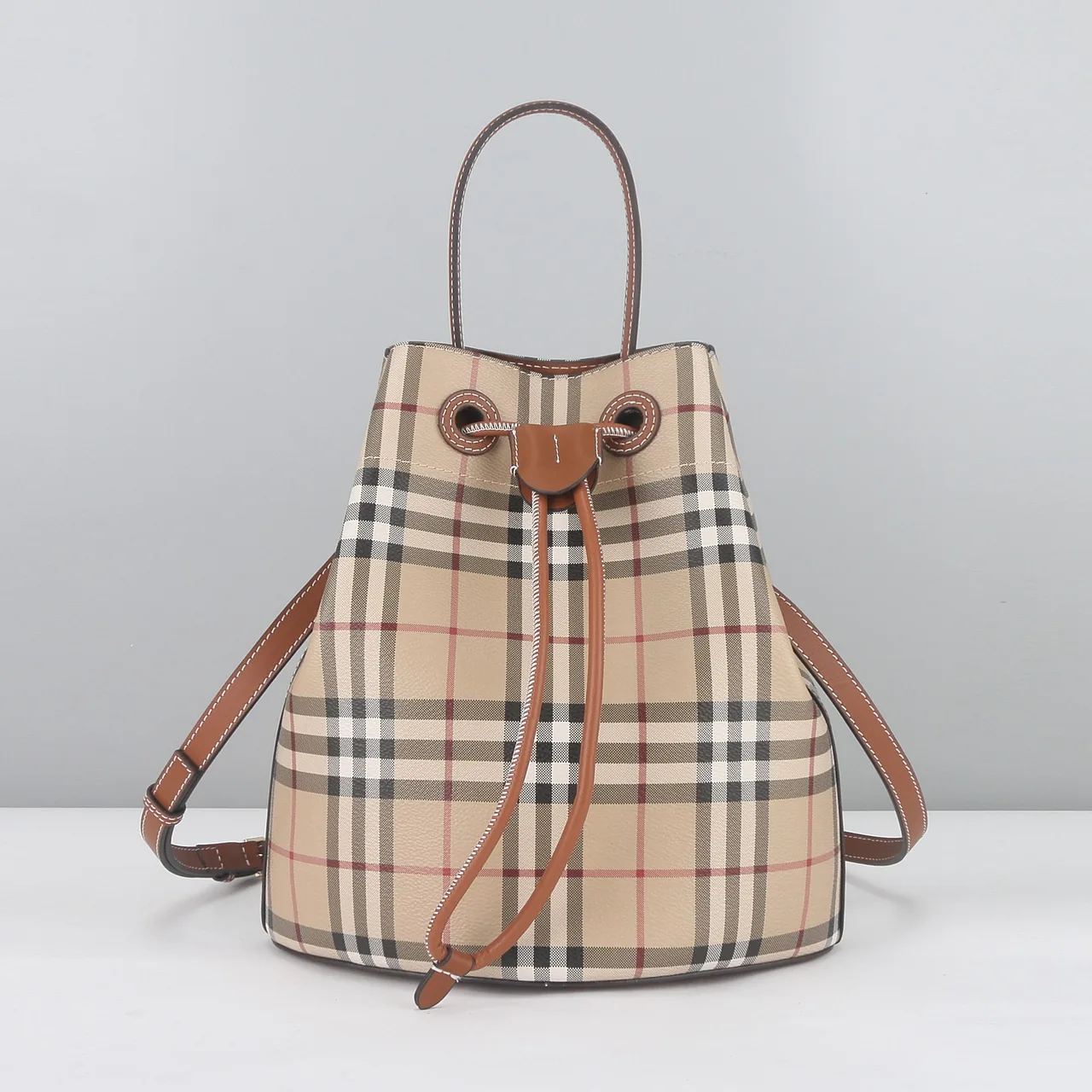 Burberry Check Bucket Bag in Beige · view 1