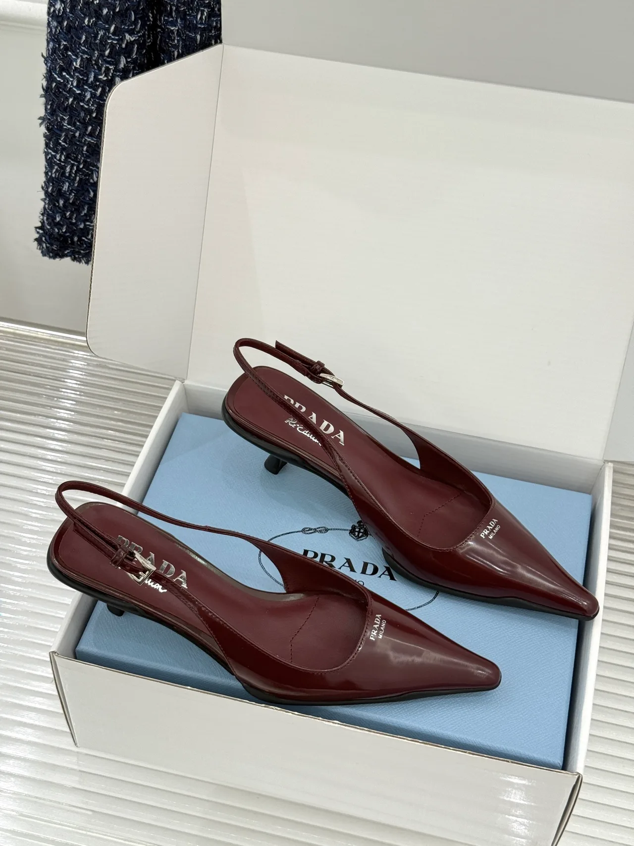 Prada Pointed Slingback Pumps in Burgundy · view 4