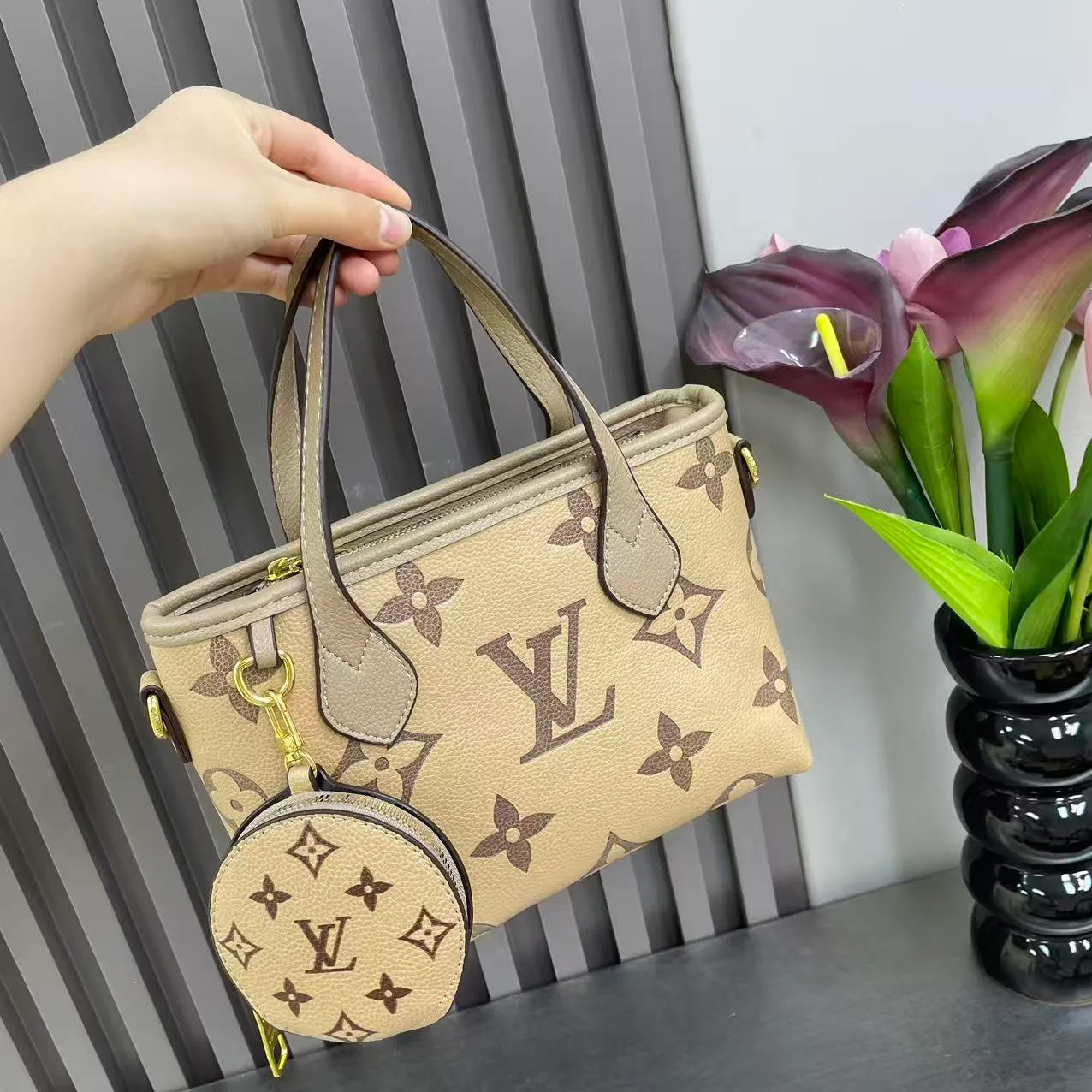 Louis Vuitton Monogram Tote with Round Pouch in Blue & Red & White & Beige & Pink & Tan & Black · view 4