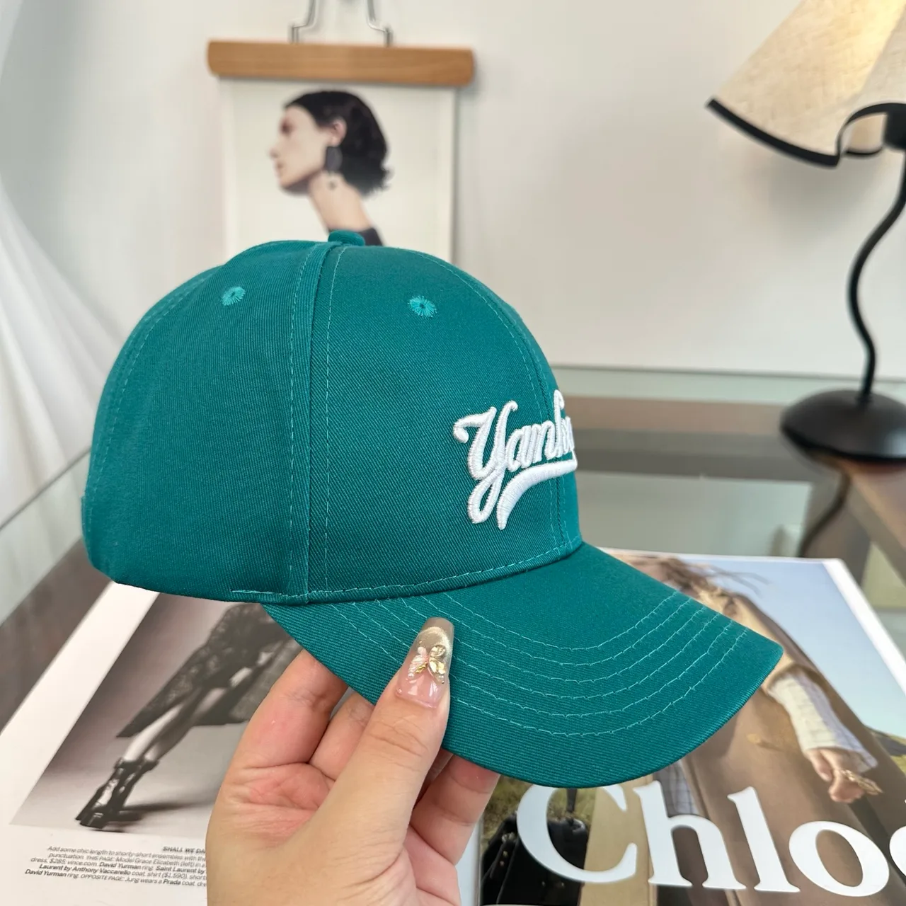 Yankees-Script Colorblock Baseball Cap in Grey & Blue & Brown & White · view 7