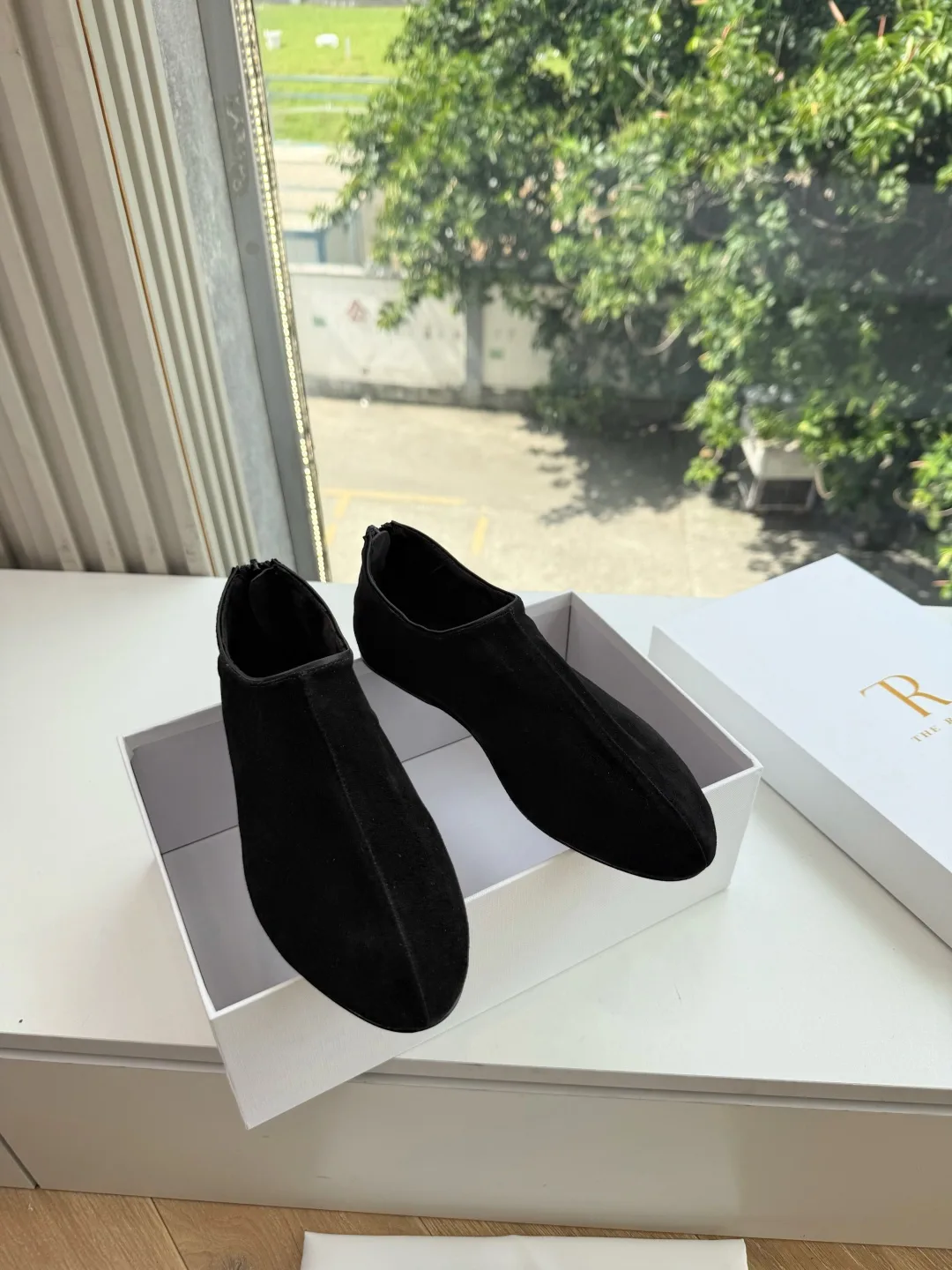 The Row Ribbed Matte Round-Toe Slip-On Flats in Black · view 3