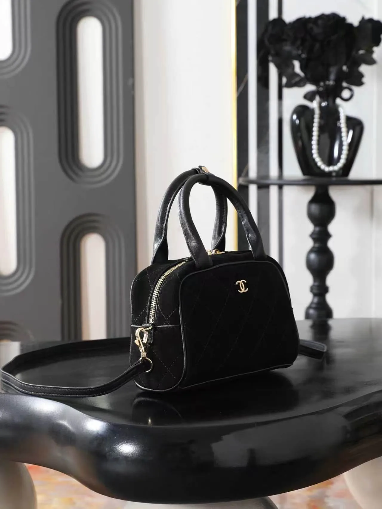 Chanel Quilted Glossy Crossbody Bag in Black · view 3