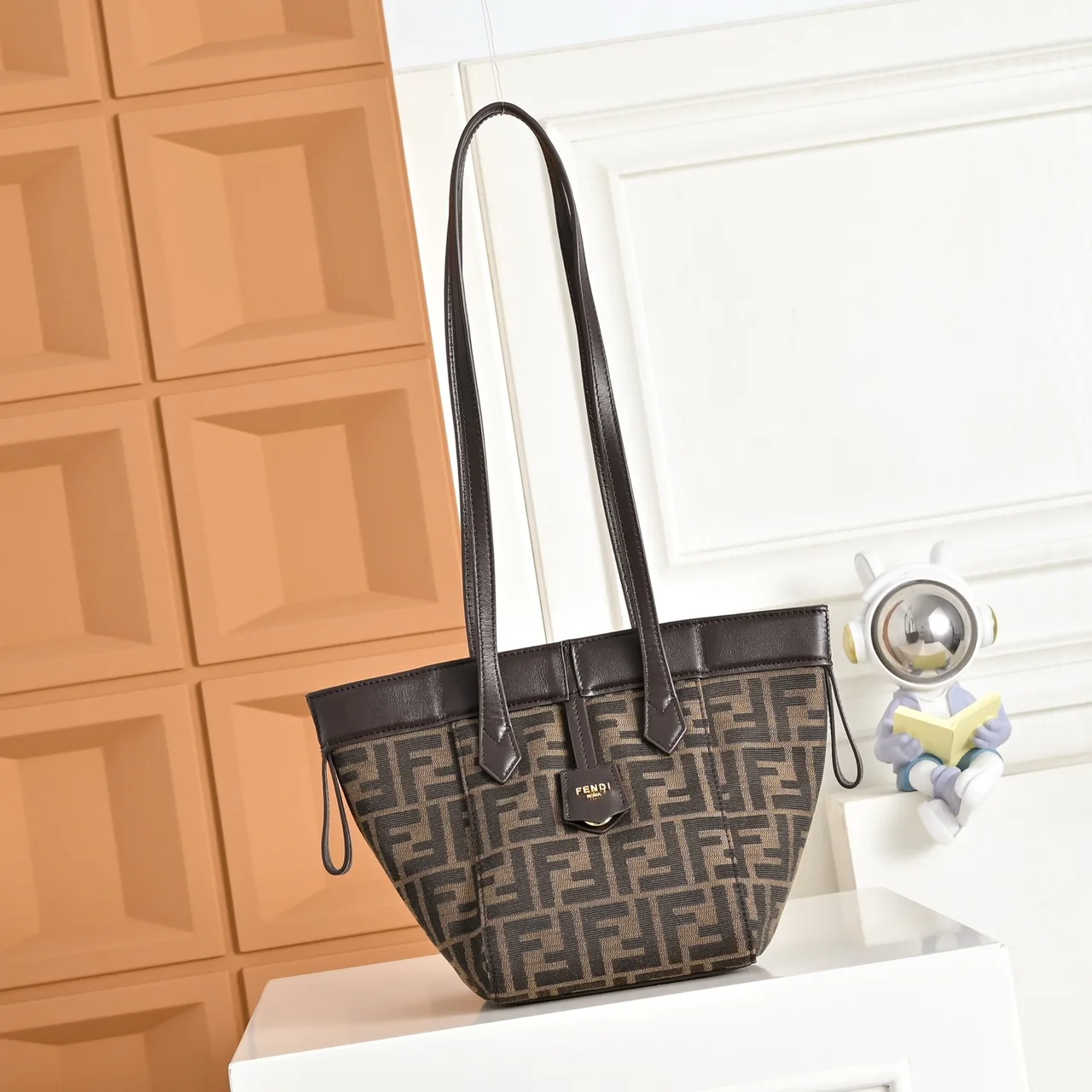 Fendi FF Monogram Long-Handle Shopper Tote in Brown · view 1