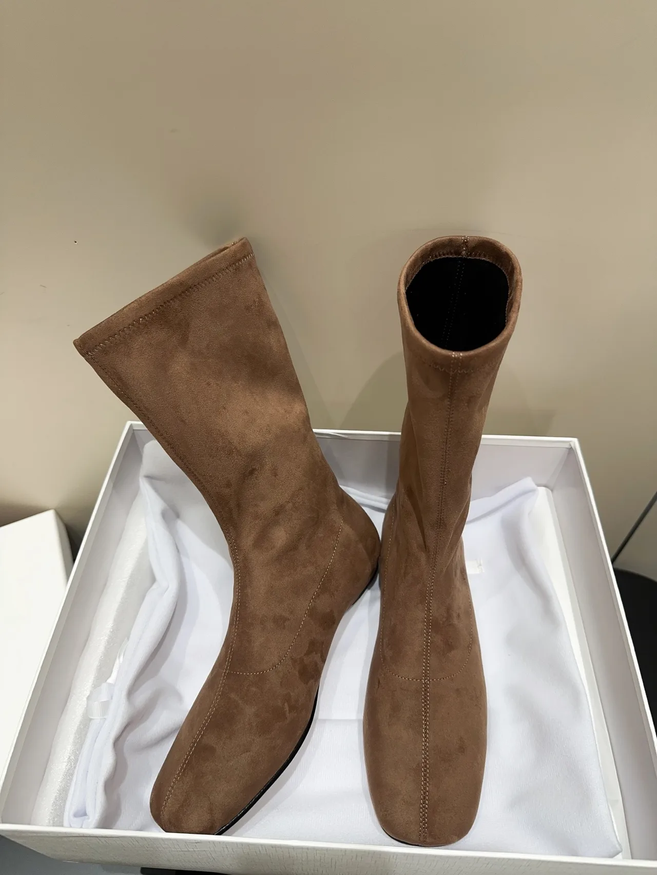 The Row Cowhide Sheepskin Suede-Look Round-Toe Ankle Boots in Brown · view 5