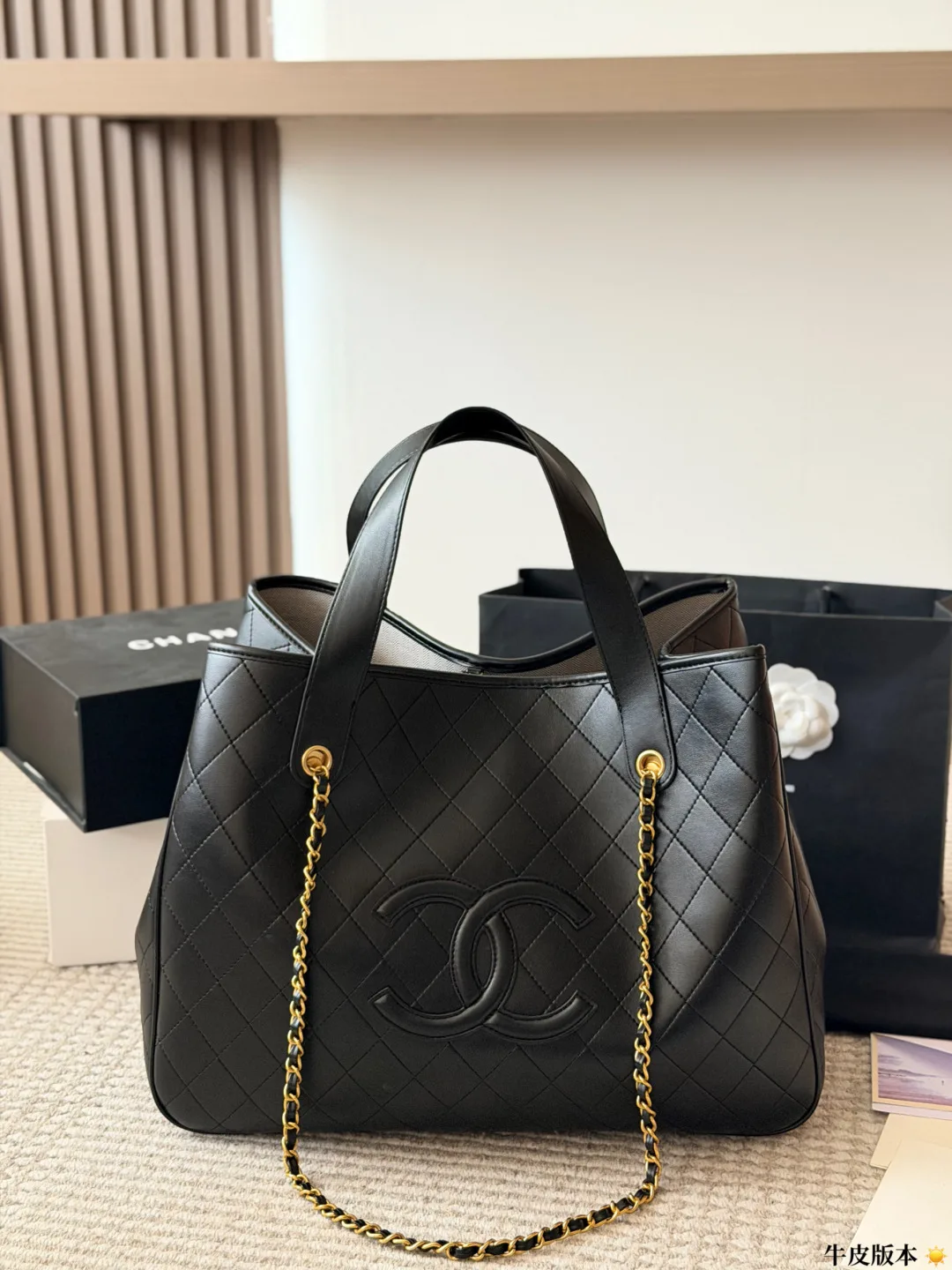 Chanel Cowhide Quilted Tote in Black · view 1