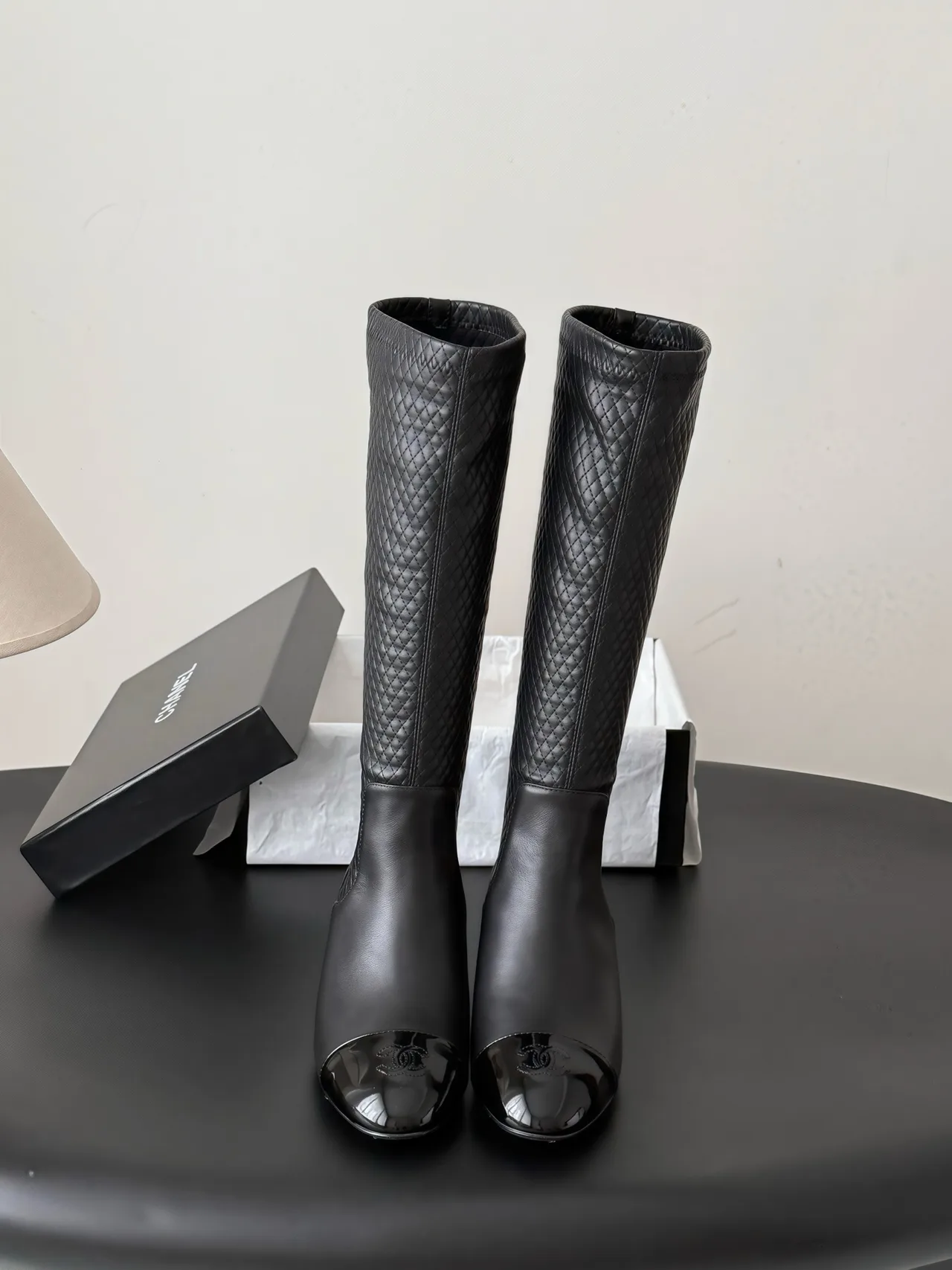 Chanel Cowhide Smooth Pointed-Toe Boots in Black · view 1