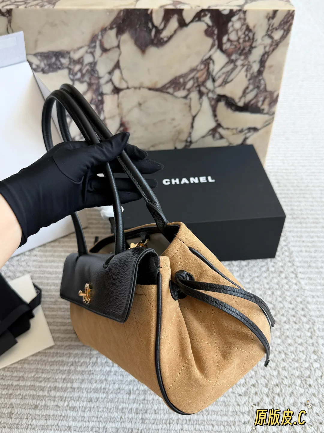 Chanel Quilted Baguette Top-Handle Bag in Tan · view 2