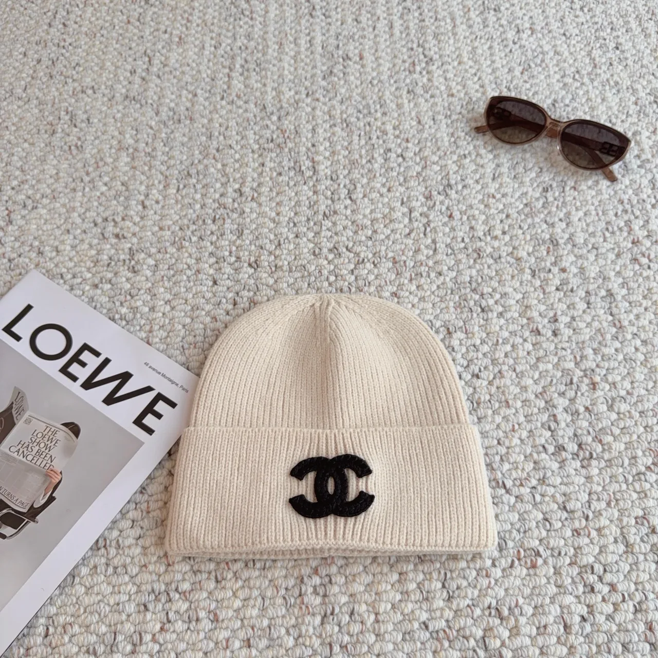 Chanel Ribbed Embroidered Beanie in White · view 4