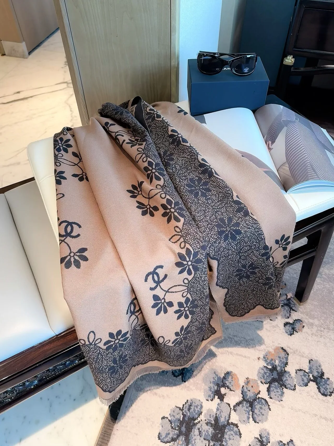 Chanel Reversible Scarf in Beige & Grey · view 2