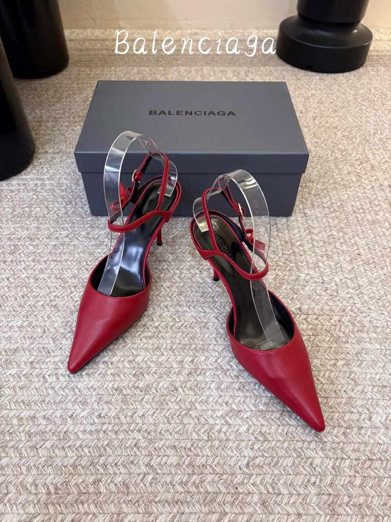 Balenciaga Glossy Pointed-Toe Ankle Strap Pumps in Red · view 2