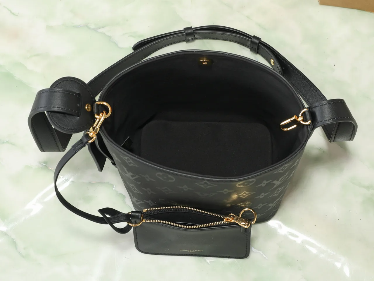 Louis Vuitton Cowhide All In BB bucket with pictured pouch in Black · view 6