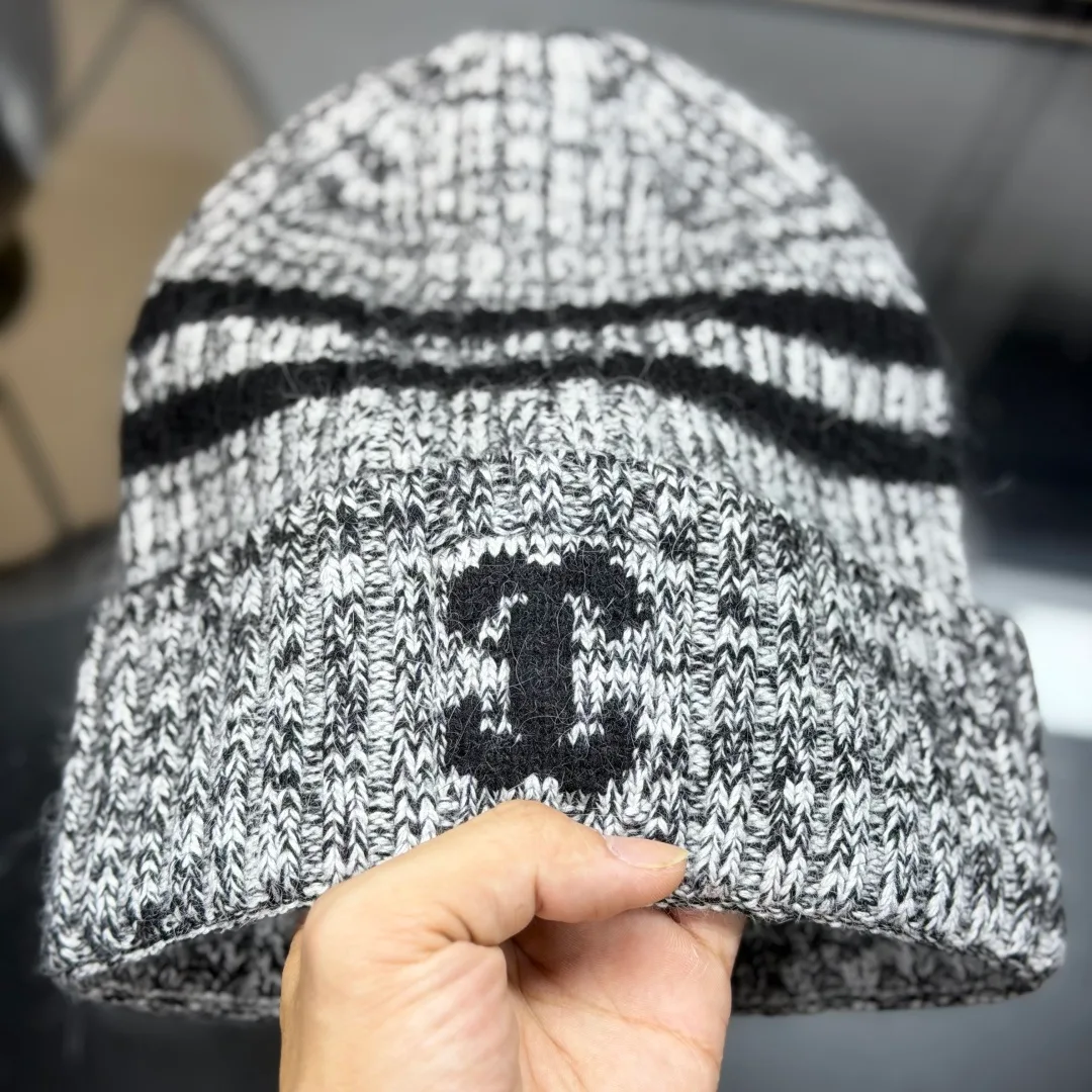 Chanel Wool Striped Beanie and Scarf Set in Grey · view 8