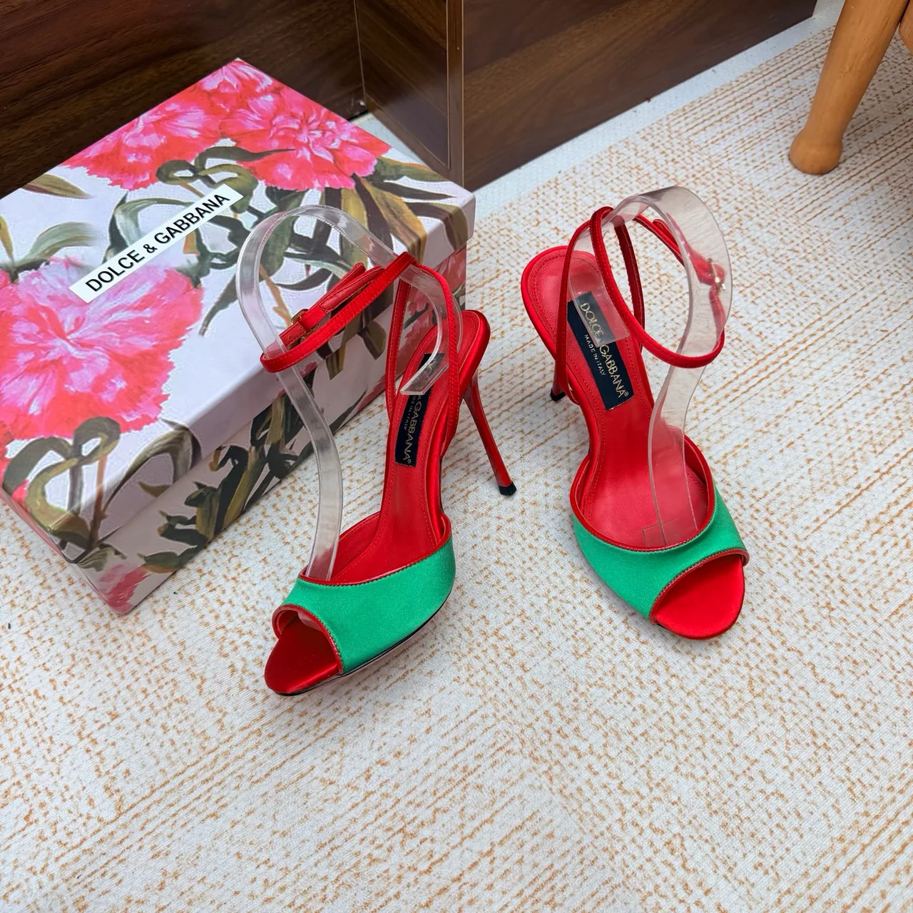 Dolce & Gabbana Two-Tone Heel Sandals in Green · view 6