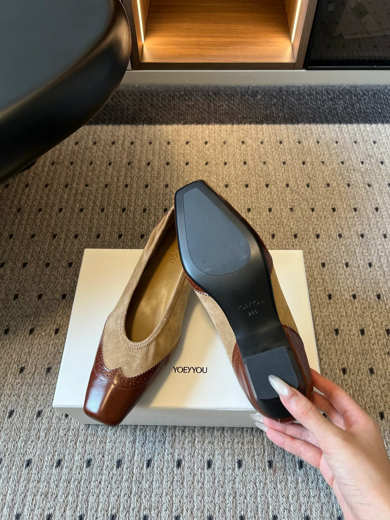 YOEYYOU Square-Toe Two-Tone Slingback Pumps in Brown · view 3