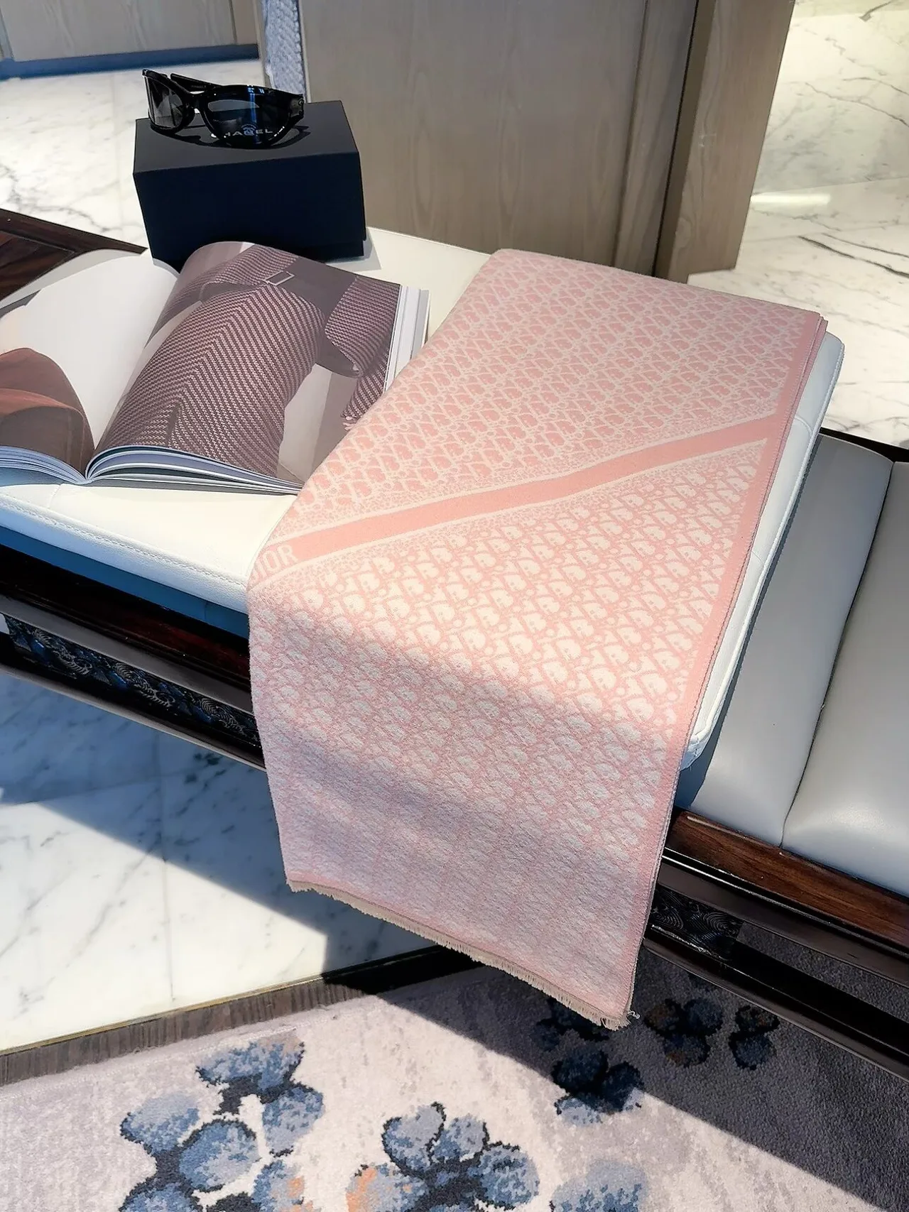 Dior CD Jacquard Scarf in Pink & Black · view 1