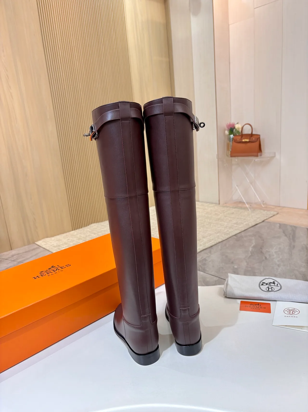 Hermes Cowhide Glossy Pointed-Toe Boots in Brown · view 5