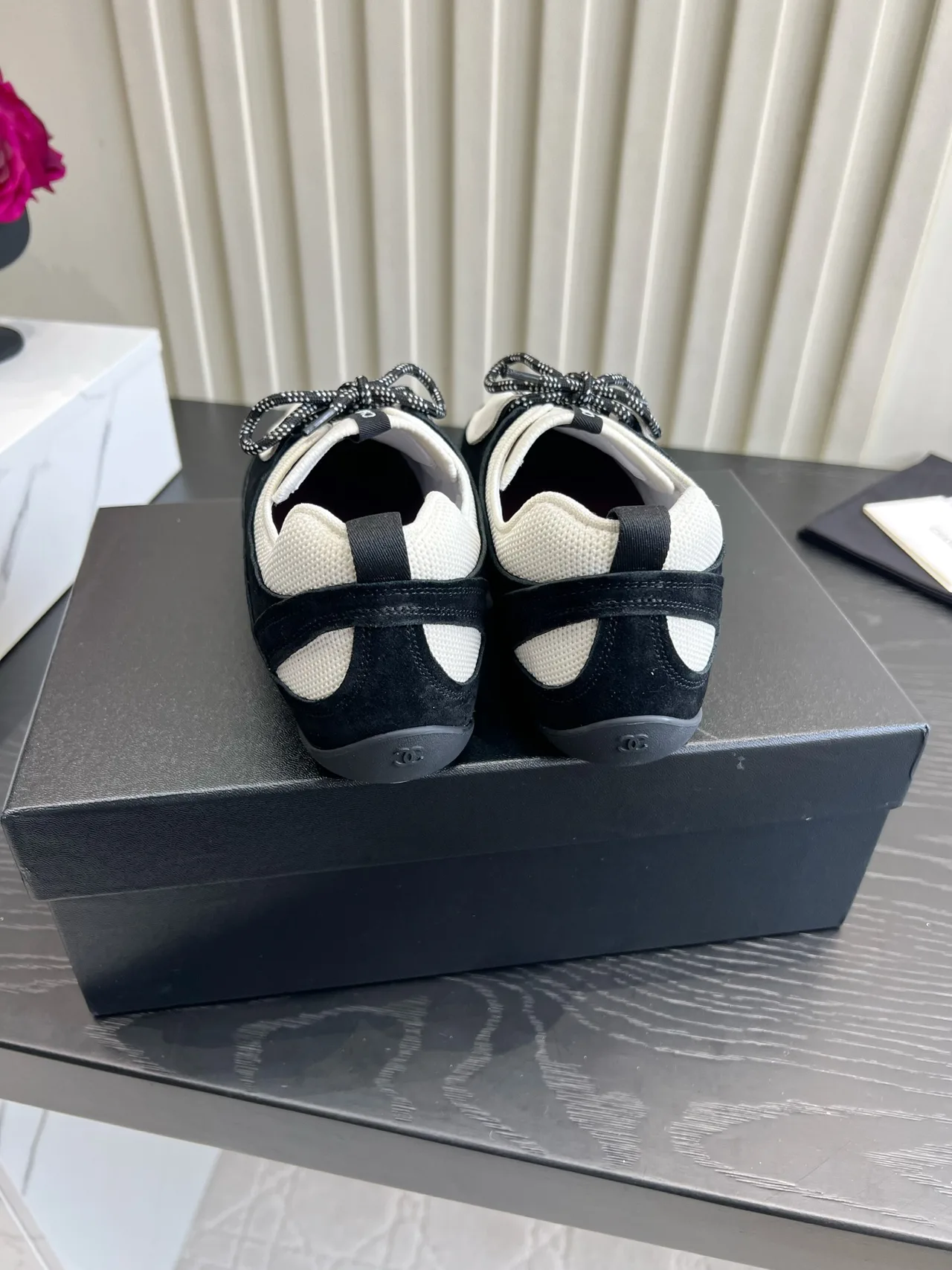 Chanel Cowhide Suede-Look Sneakers in Black · view 5