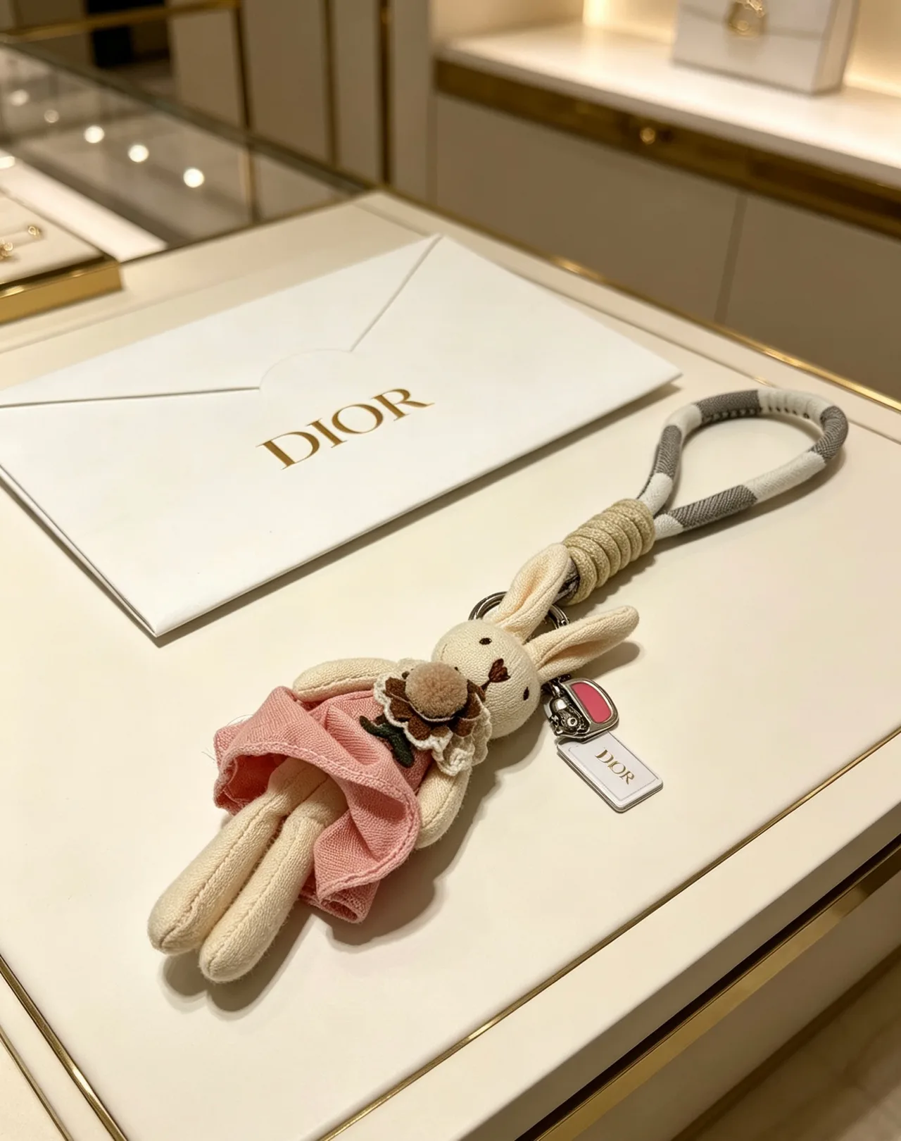 Dior Woven Rabbit Keychain in White · view 4