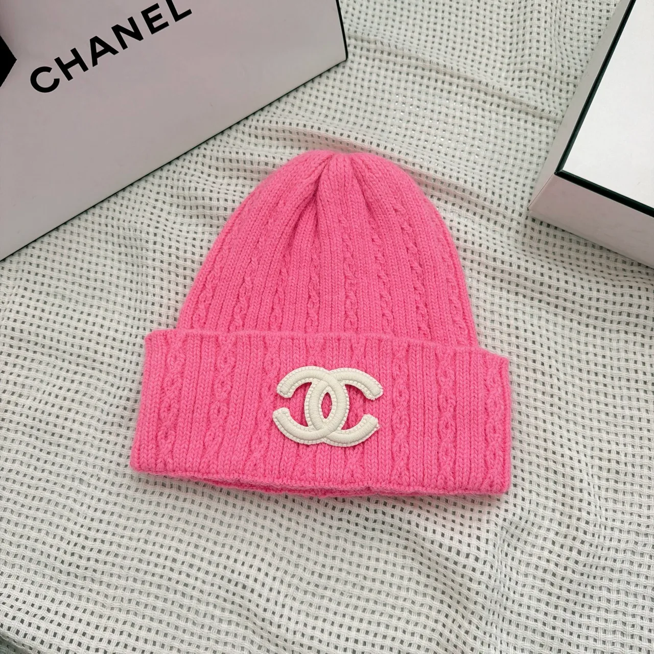 Chanel Beanie in Pink / Grey / White / Blue / Yellow / Orange · view 6