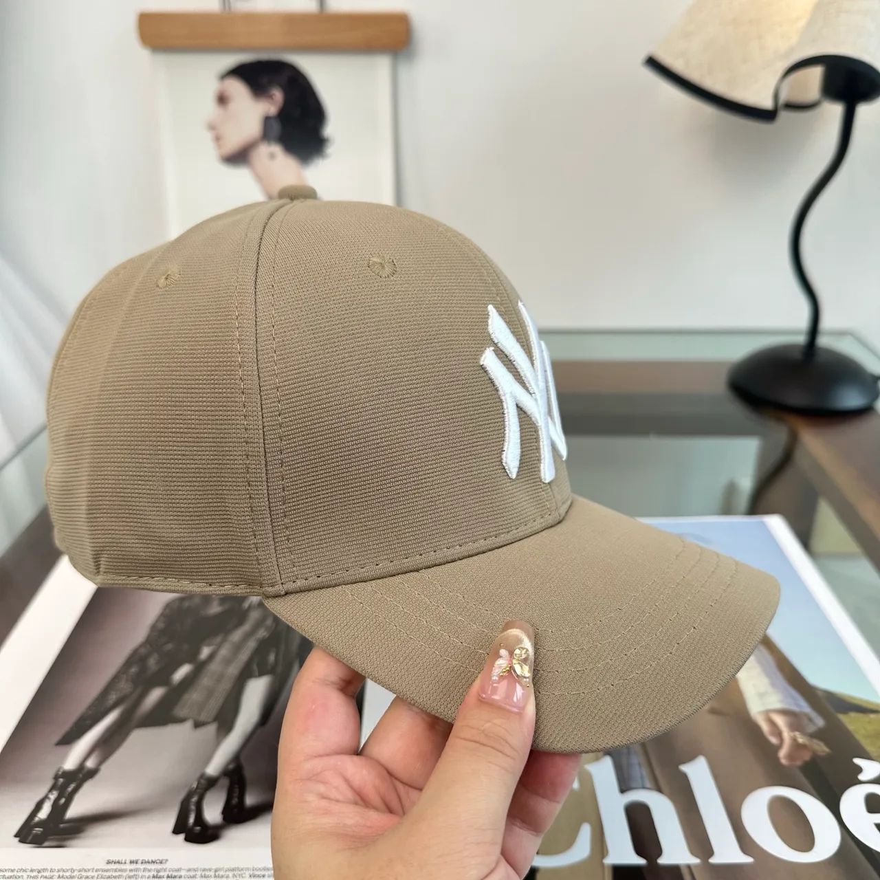New Era Embroidered Baseball Cap in Tan · view 6